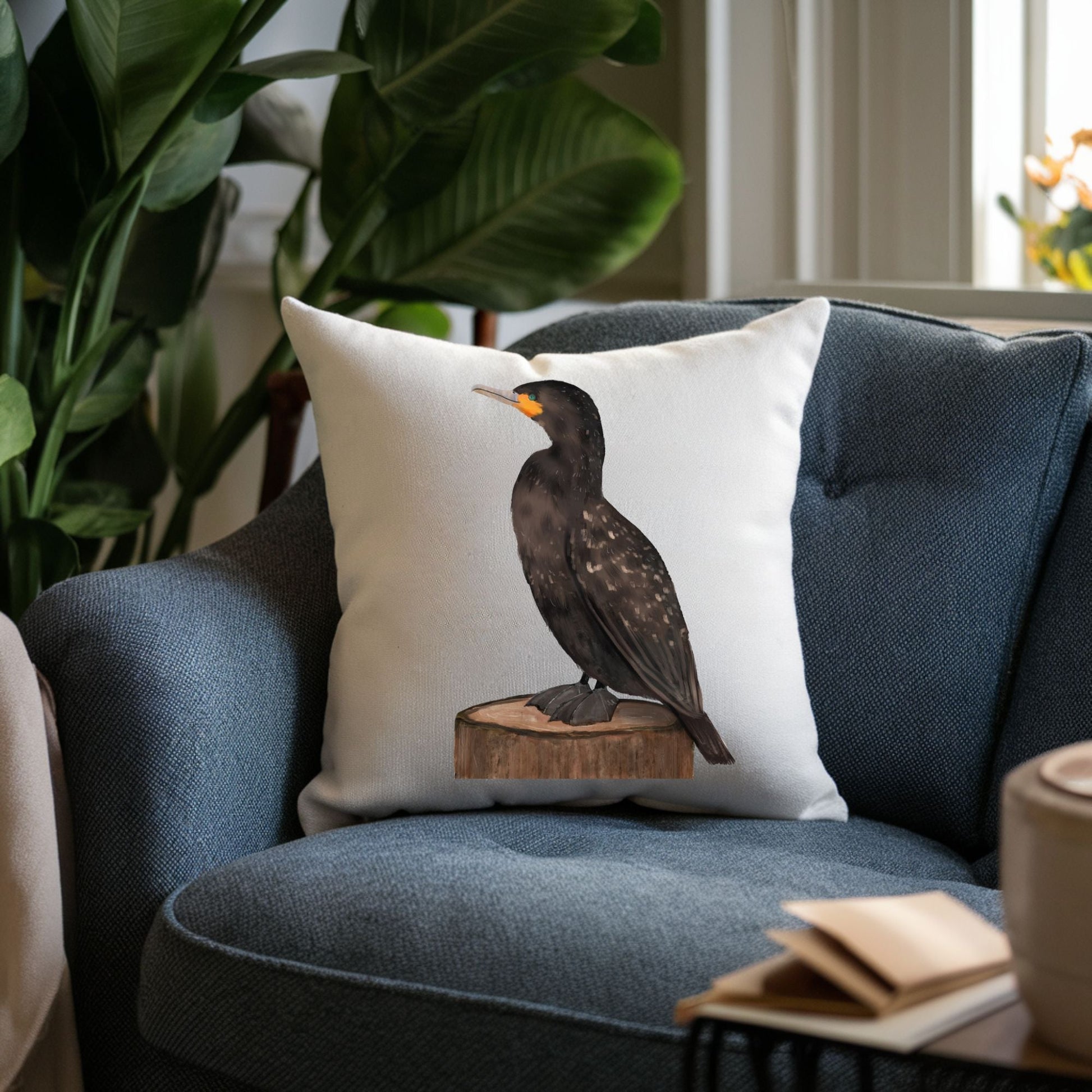 Double - Crested Cormorant Bird Pillow - MerikaArt