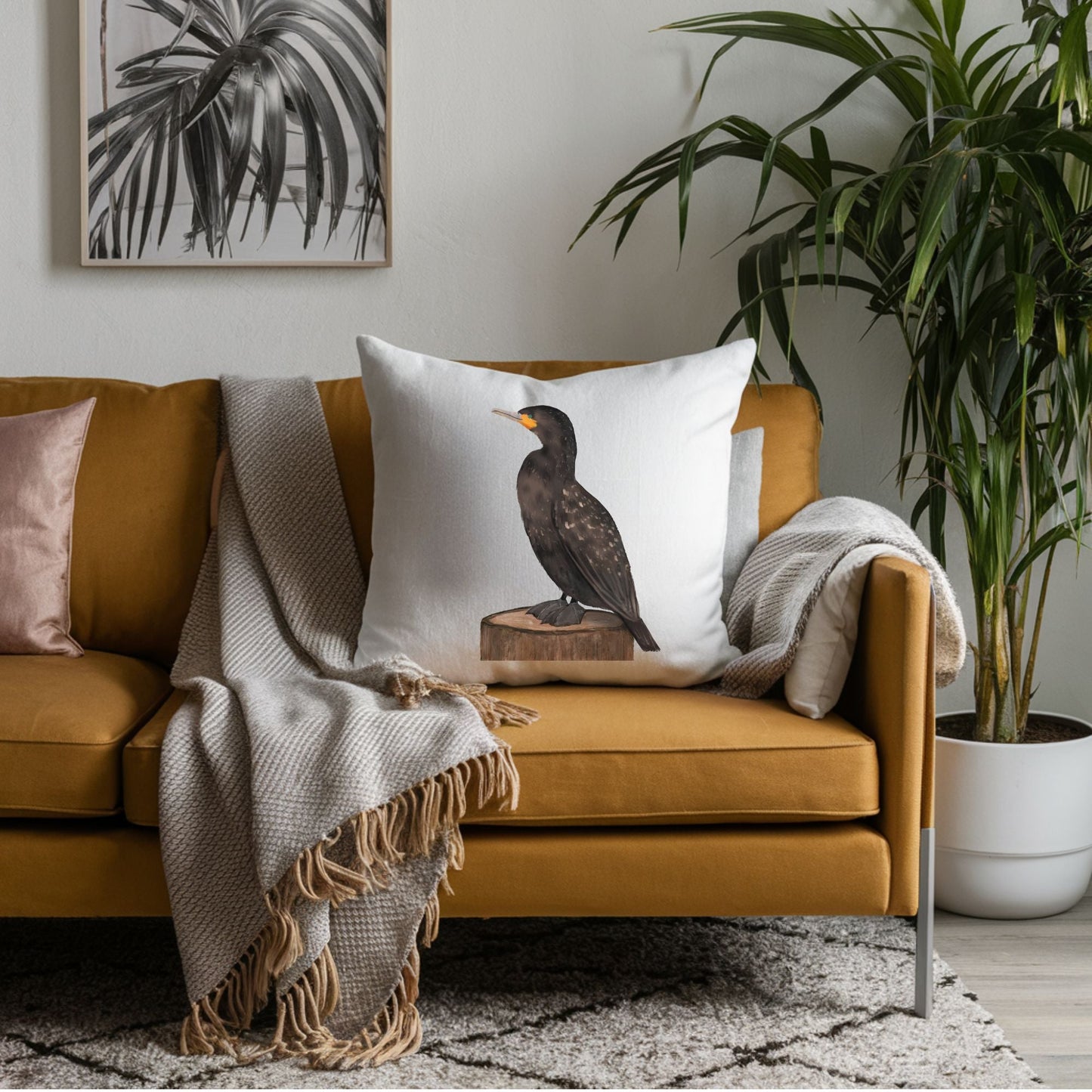 Double - Crested Cormorant Bird Pillow - MerikaArt