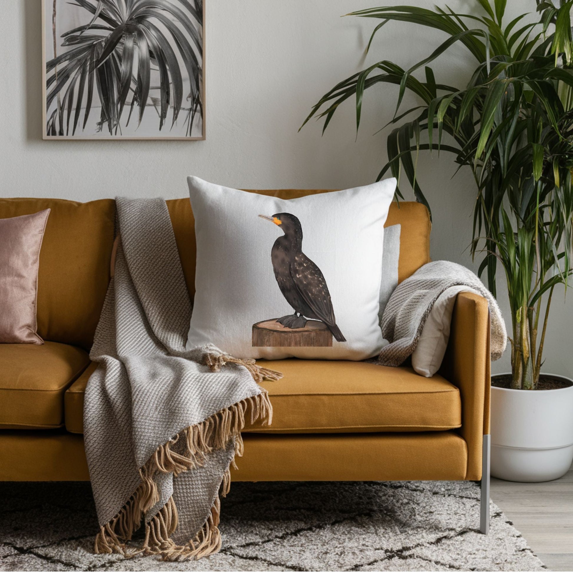 Double - Crested Cormorant Bird Pillow - MerikaArt
