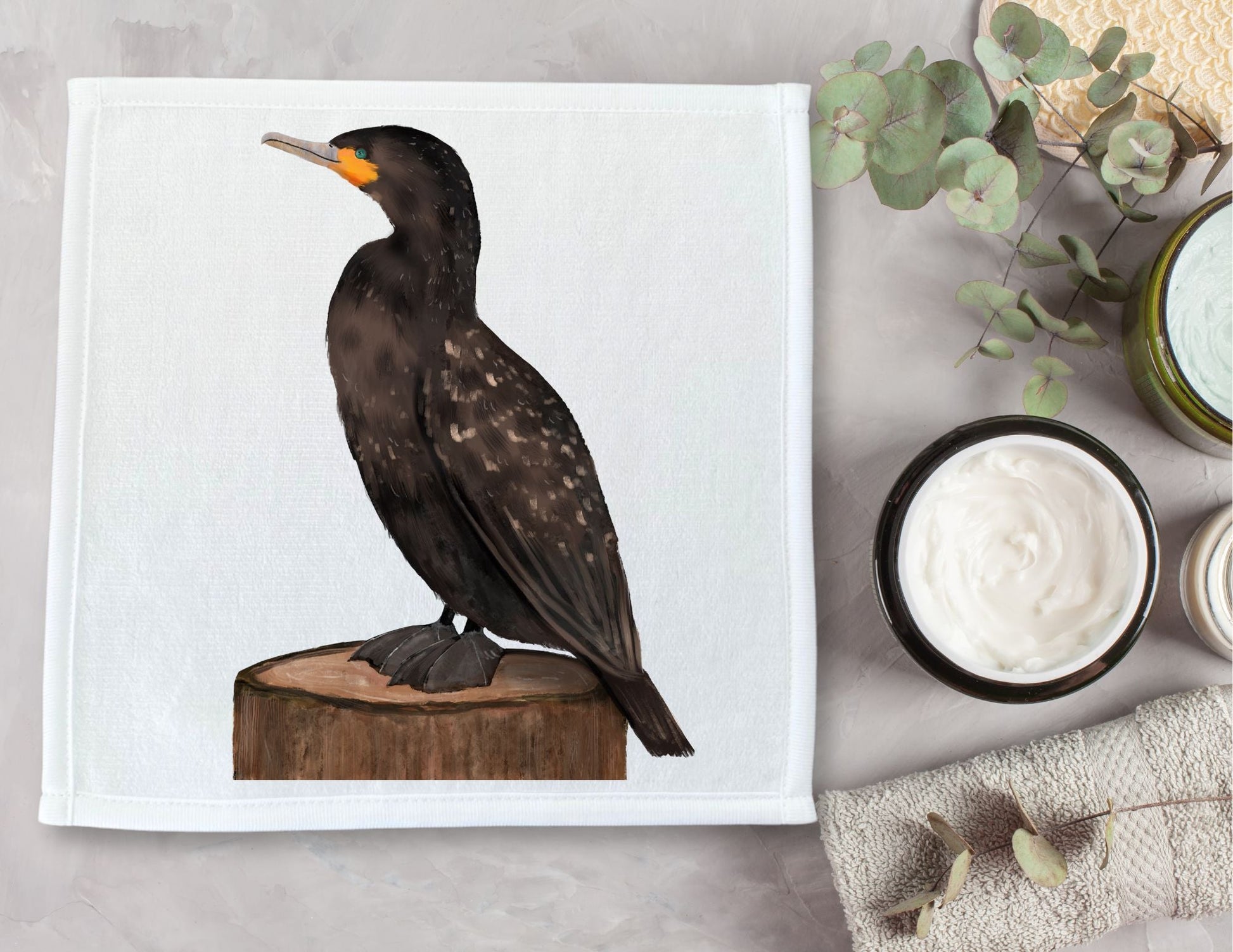 Double - Crested Cormorant Bird Washcloth - MerikaArt