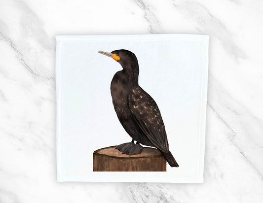 Double - Crested Cormorant Bird Washcloth - MerikaArt