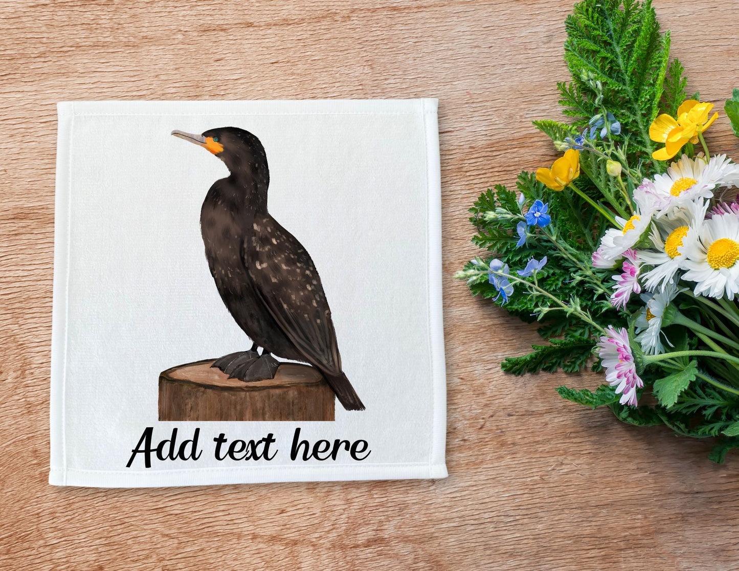 Double - Crested Cormorant Bird Washcloth - MerikaArt