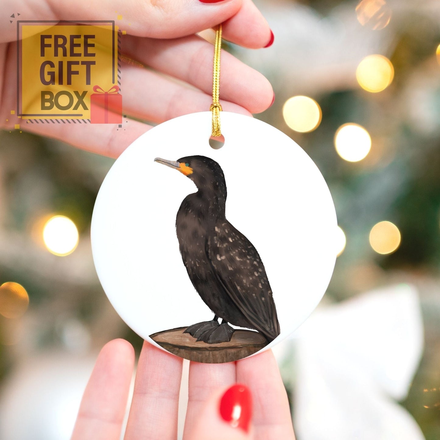 Double - crested Cormorant Ceramic Ornament - MerikaArt