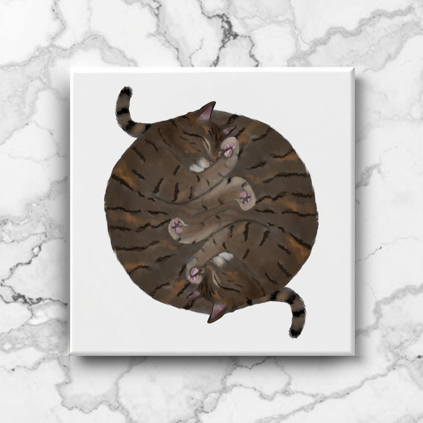 Double Tabby Cats Yin and Yang Ceramic Tile - MerikaArt