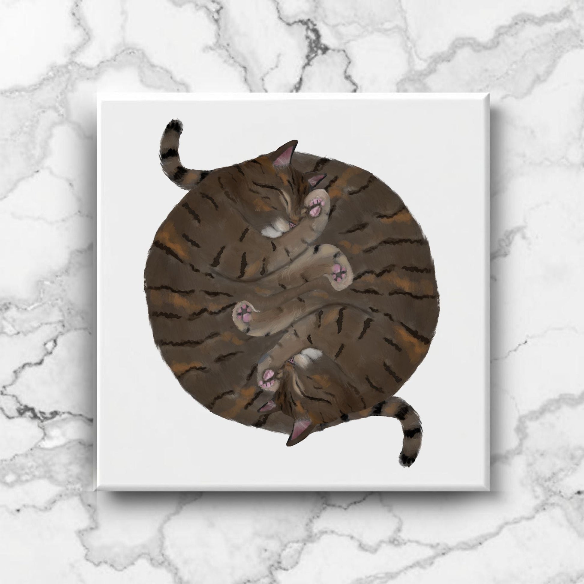 Double Tabby Cats Yin and Yang Ceramic Tile - MerikaArt