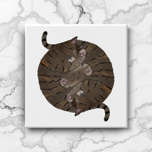 Double Tabby Cats Yin and Yang Ceramic Tile - MerikaArt