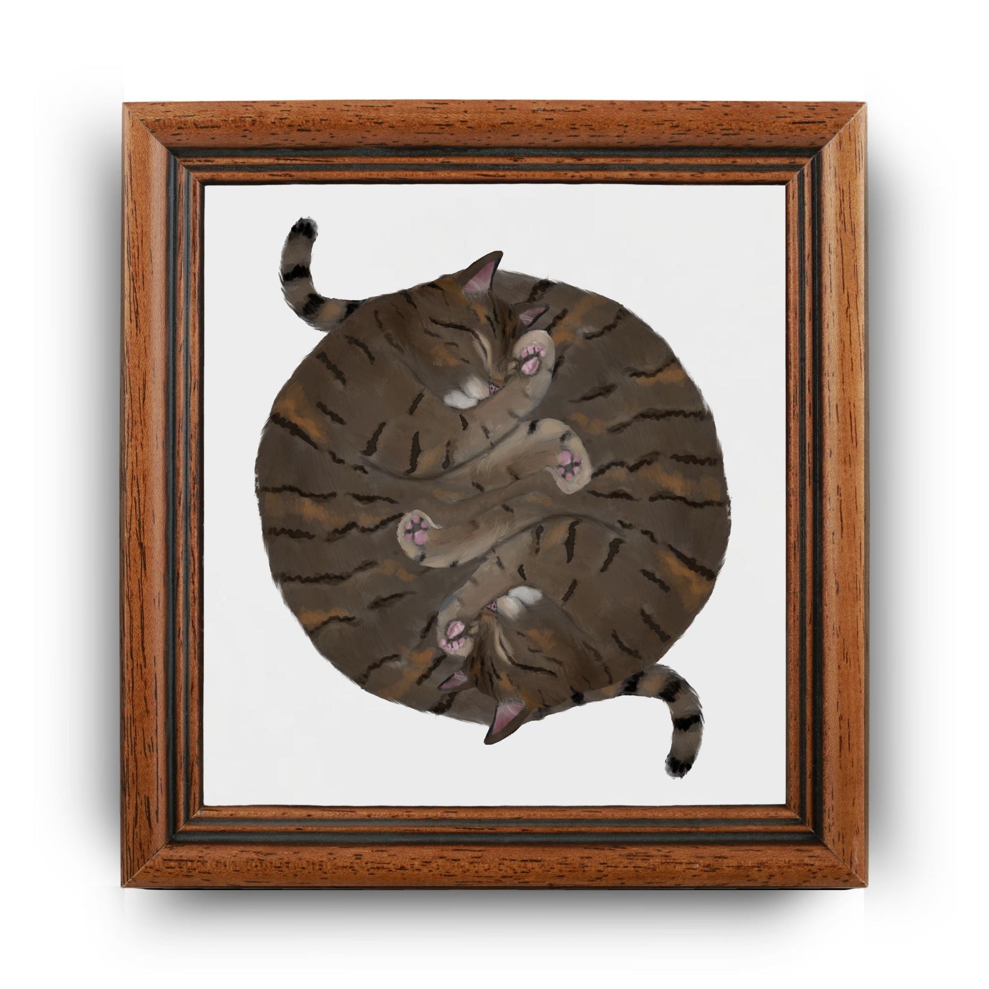 Double Tabby Cats Yin and Yang Ceramic Tile - MerikaArt