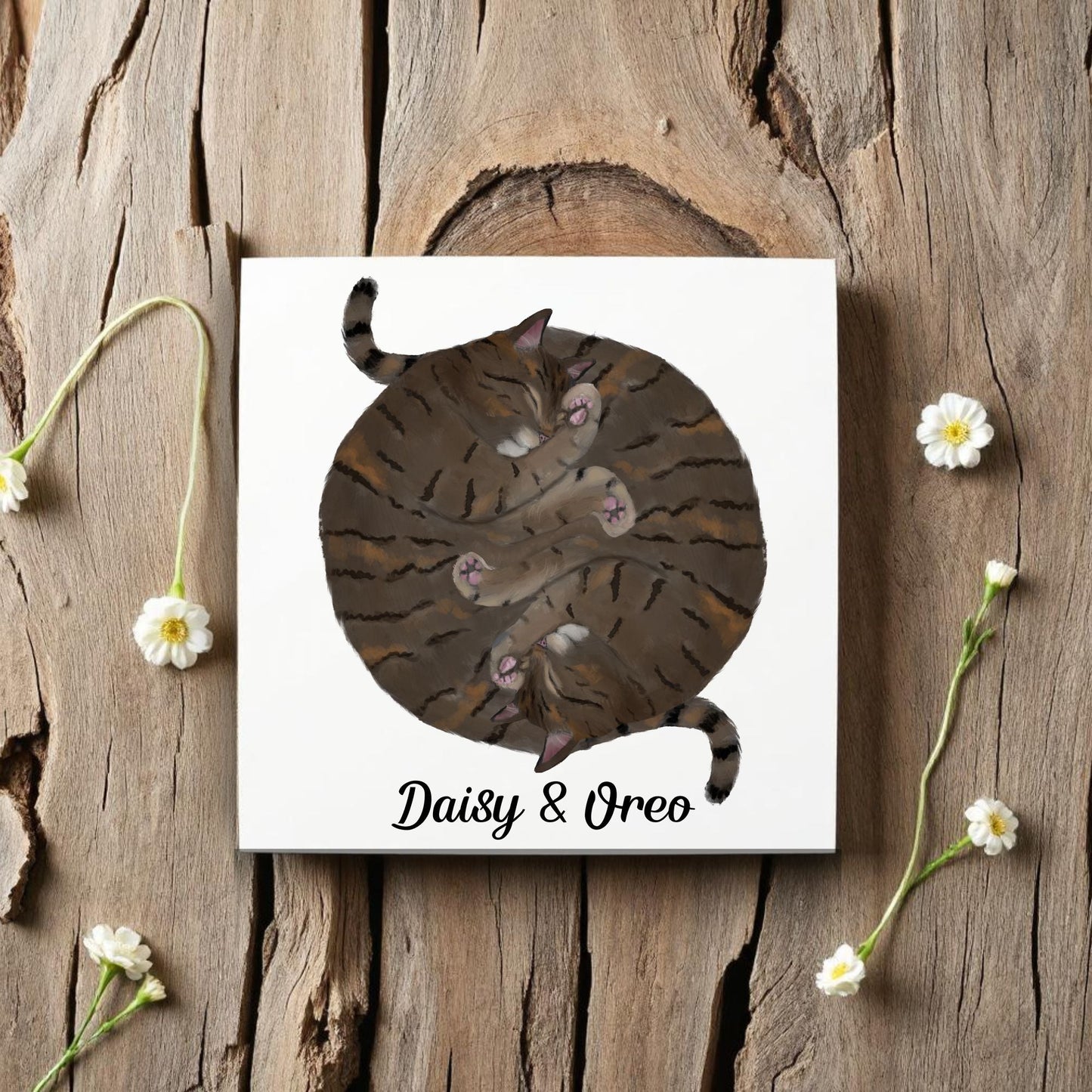 Double Tabby Cats Yin and Yang Ceramic Tile - MerikaArt