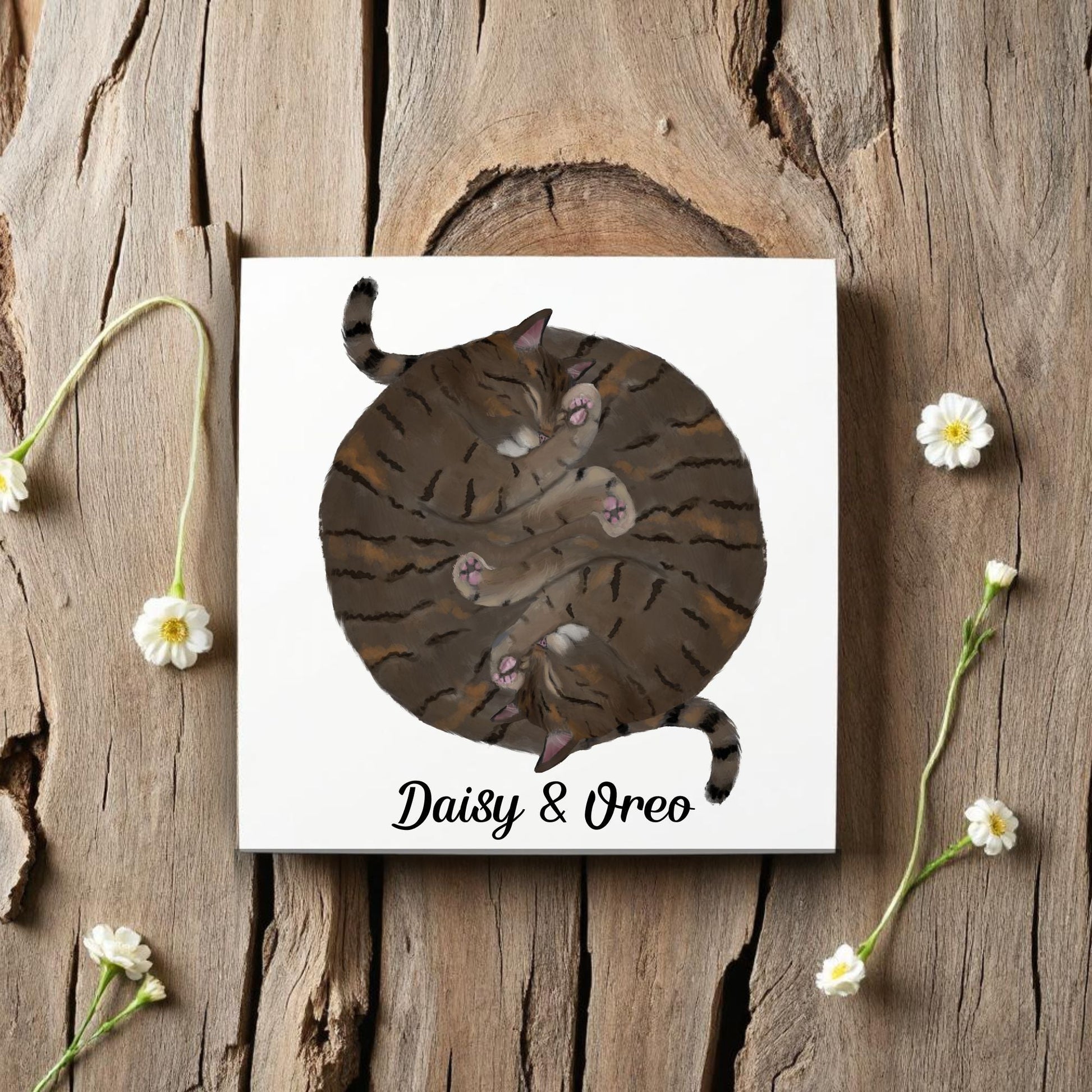 Double Tabby Cats Yin and Yang Ceramic Tile - MerikaArt