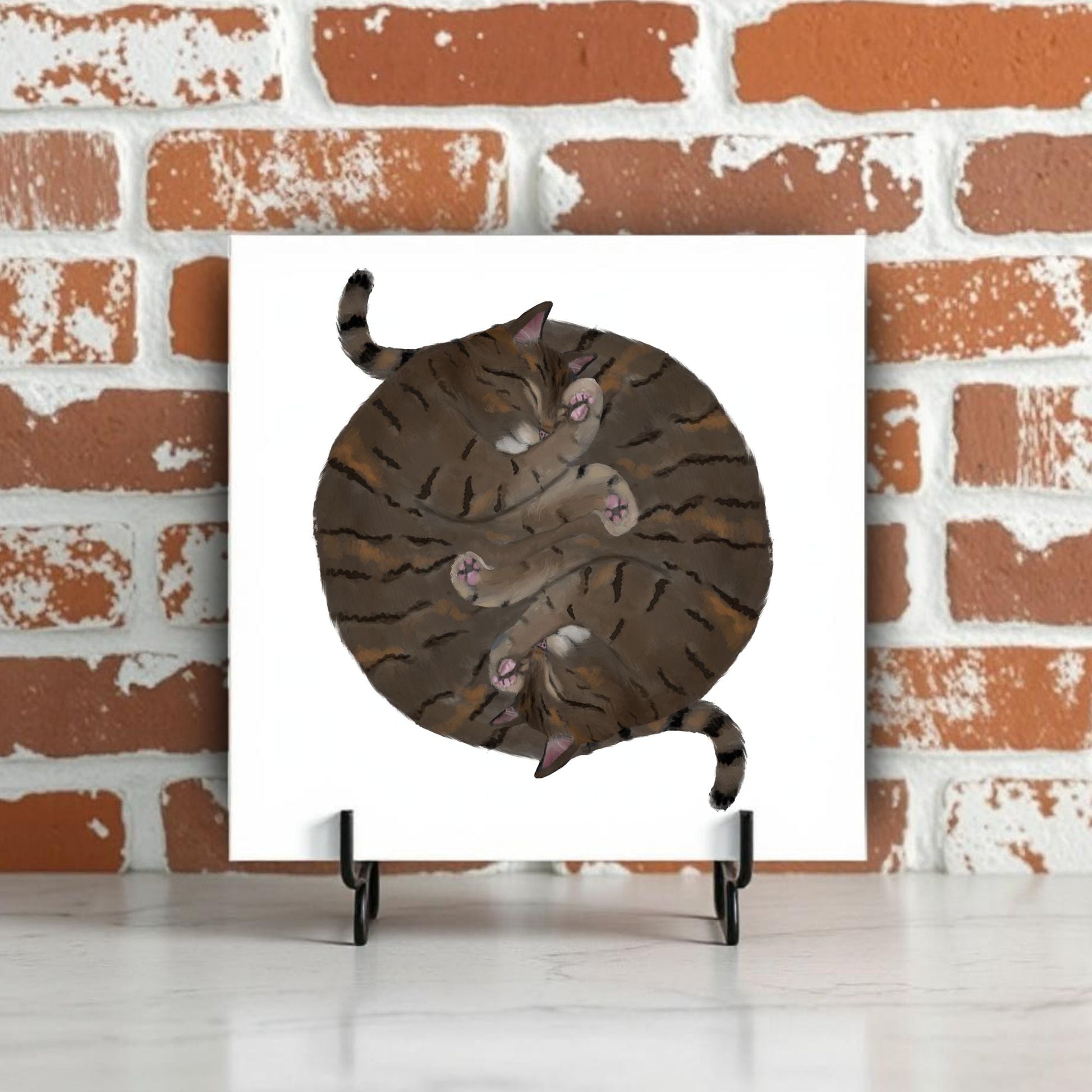 Double Tabby Cats Yin and Yang Ceramic Tile - MerikaArt