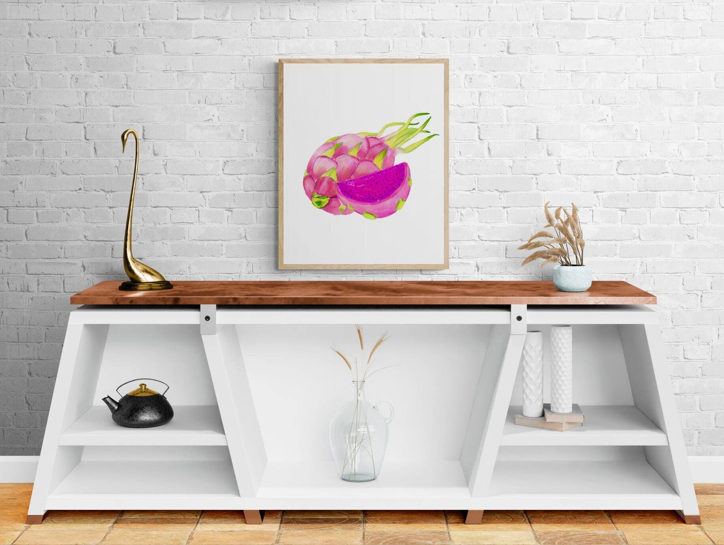Dragon Fruit Art Print, Dragon Fruit Art, Kitchen Wall Hanging, Dining Room Decor, Exotic Fruit Illustration, Farmhouse Wall Decor - MerikaArt