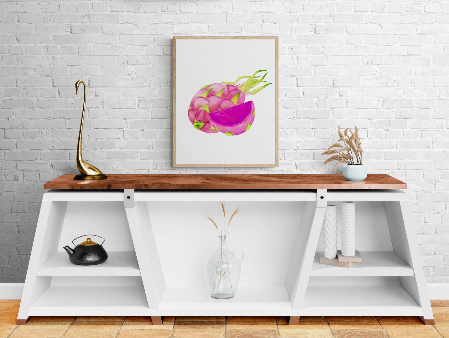 Dragon Fruit Art Print, Dragon Fruit Art, Kitchen Wall Hanging, Dining Room Decor, Exotic Fruit Illustration, Farmhouse Wall Decor - MerikaArt
