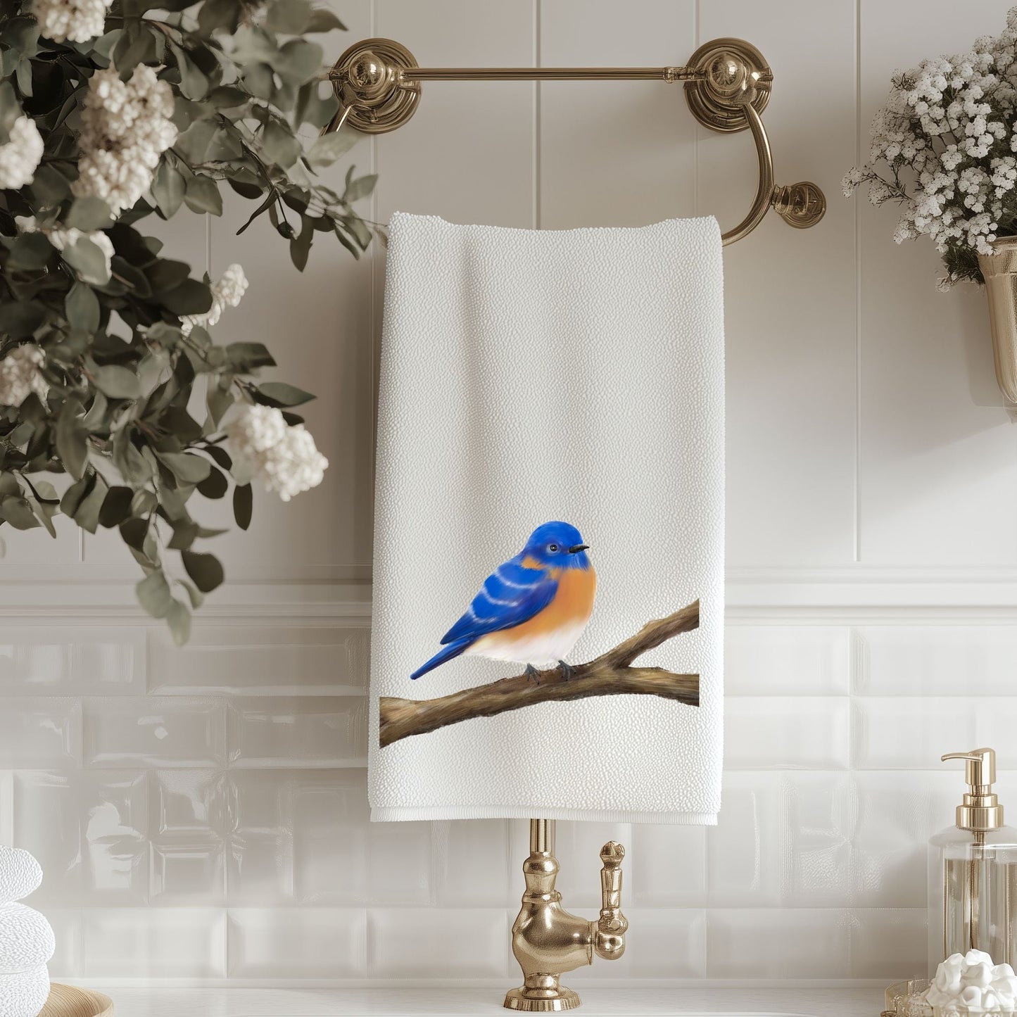 Eastern Bluebird Bathroom Towel - MerikaArt