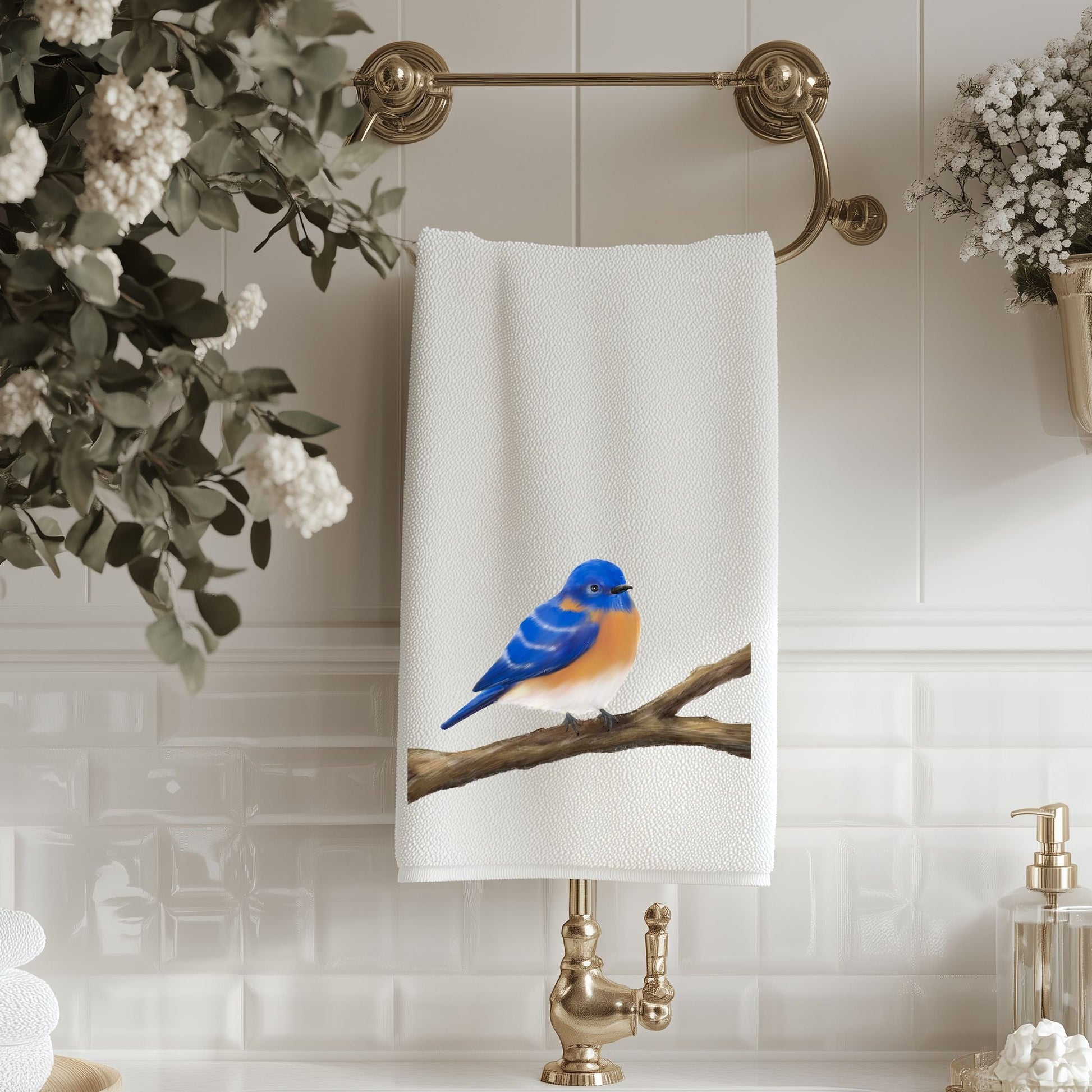 Eastern Bluebird Bathroom Towel - MerikaArt