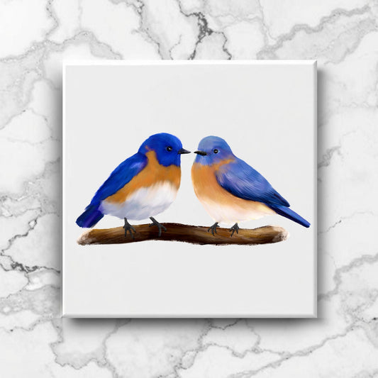Eastern Bluebird Couple Ceramic Tile – Handcrafted Bird Art - MerikaArt