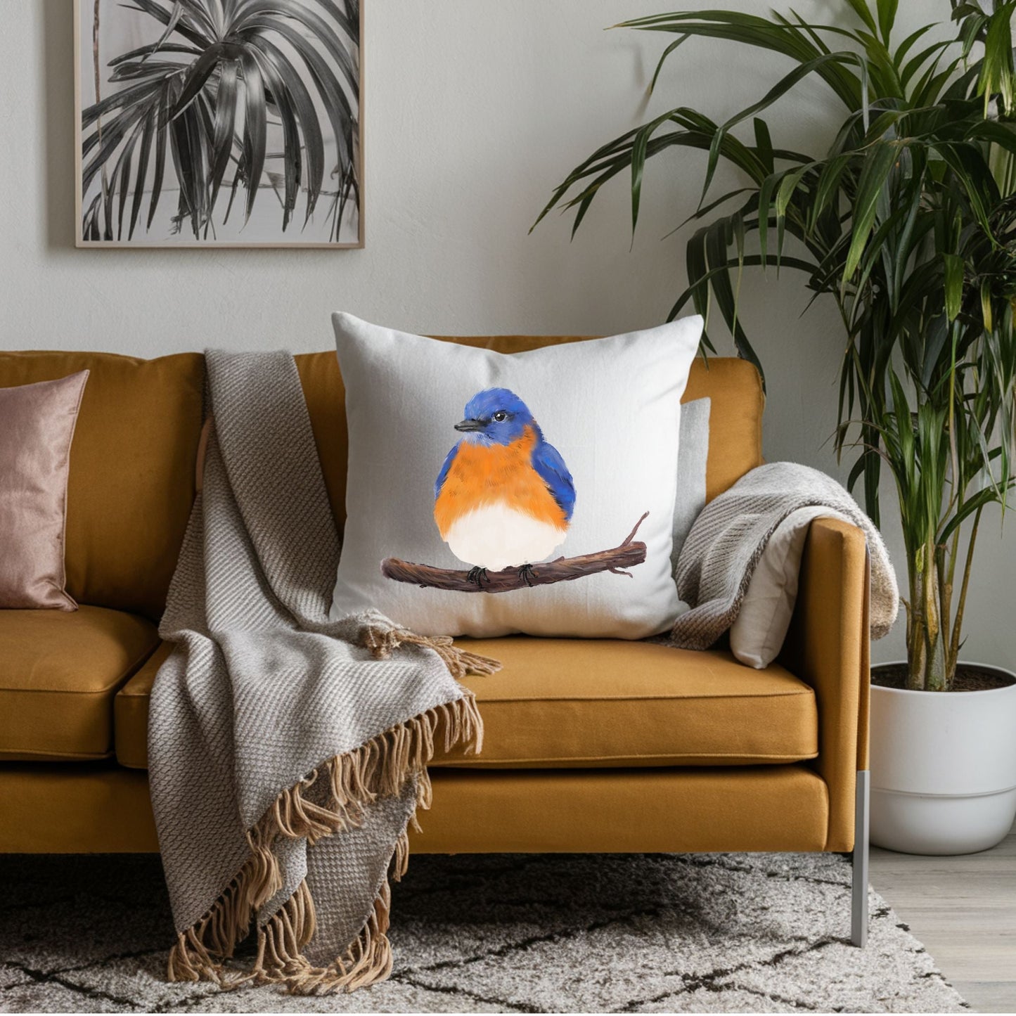 Eastern Bluebird Pillow - MerikaArt