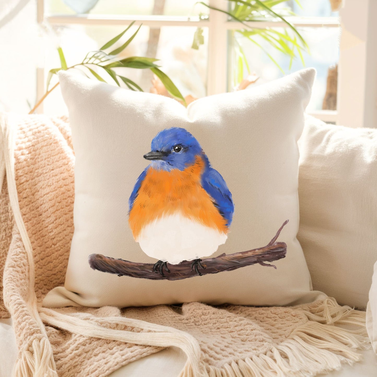 Eastern Bluebird Pillow - MerikaArt