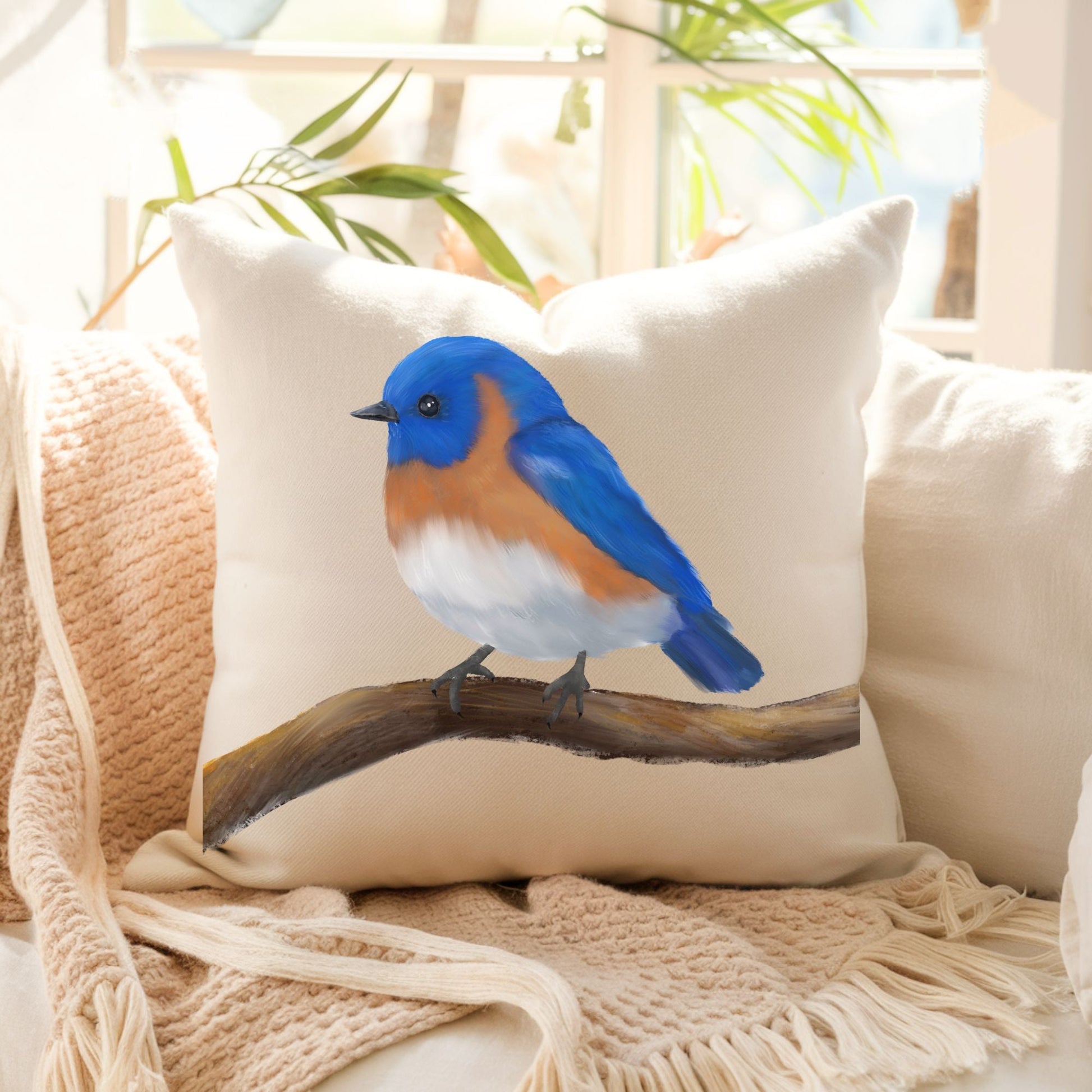Eastern Bluebird Pillow - MerikaArt