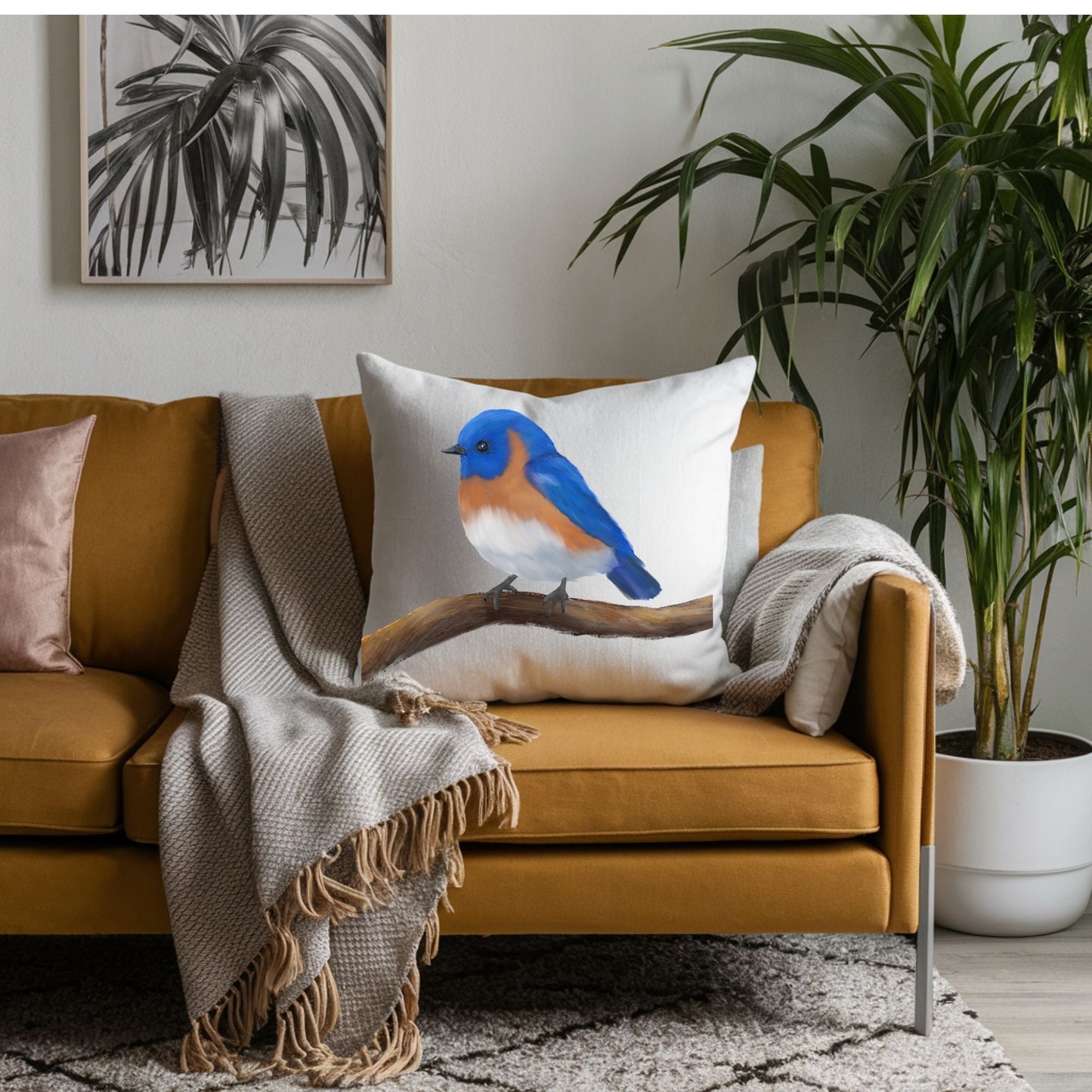 Eastern Bluebird Pillow - MerikaArt