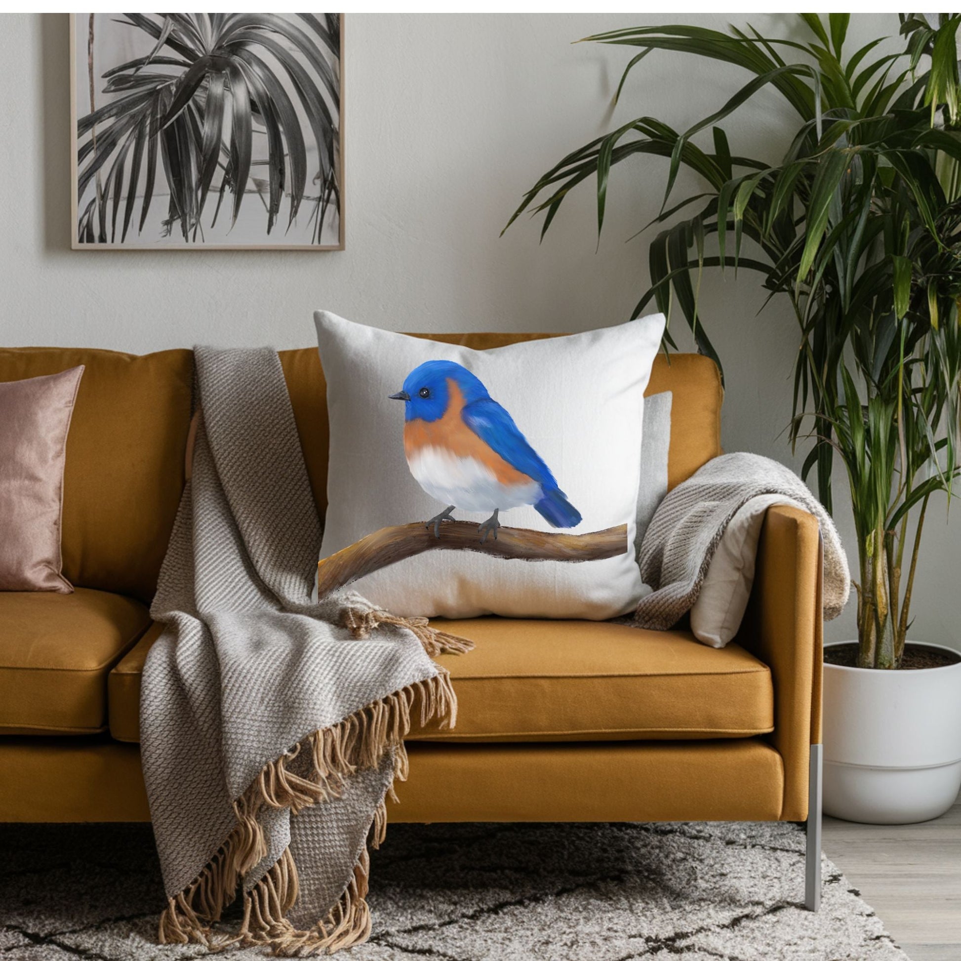 Eastern Bluebird Pillow - MerikaArt