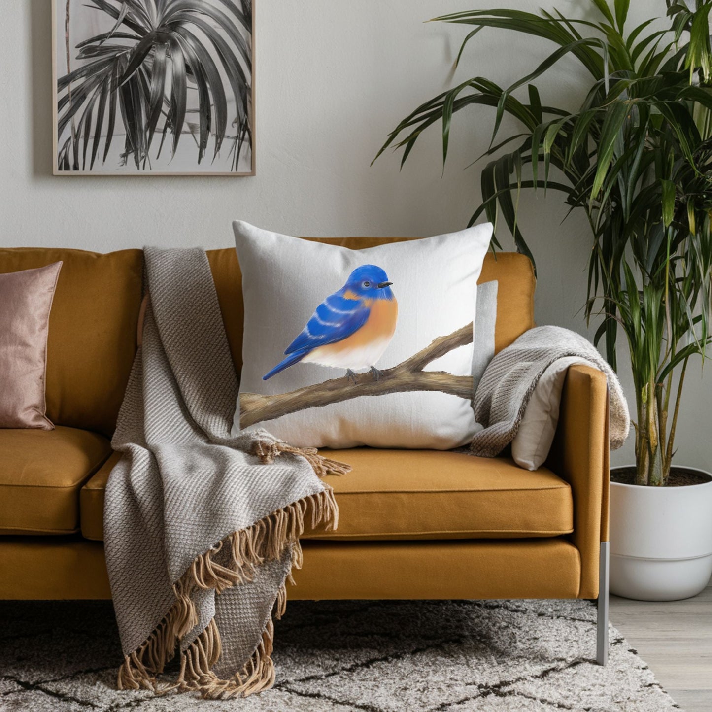 Eastern Bluebird Pillow - MerikaArt