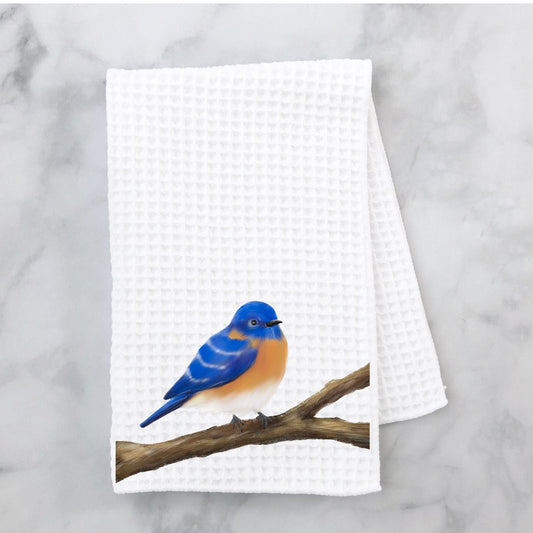 Eastern Bluebird Waffle Weave Kitchen Towel - MerikaArt