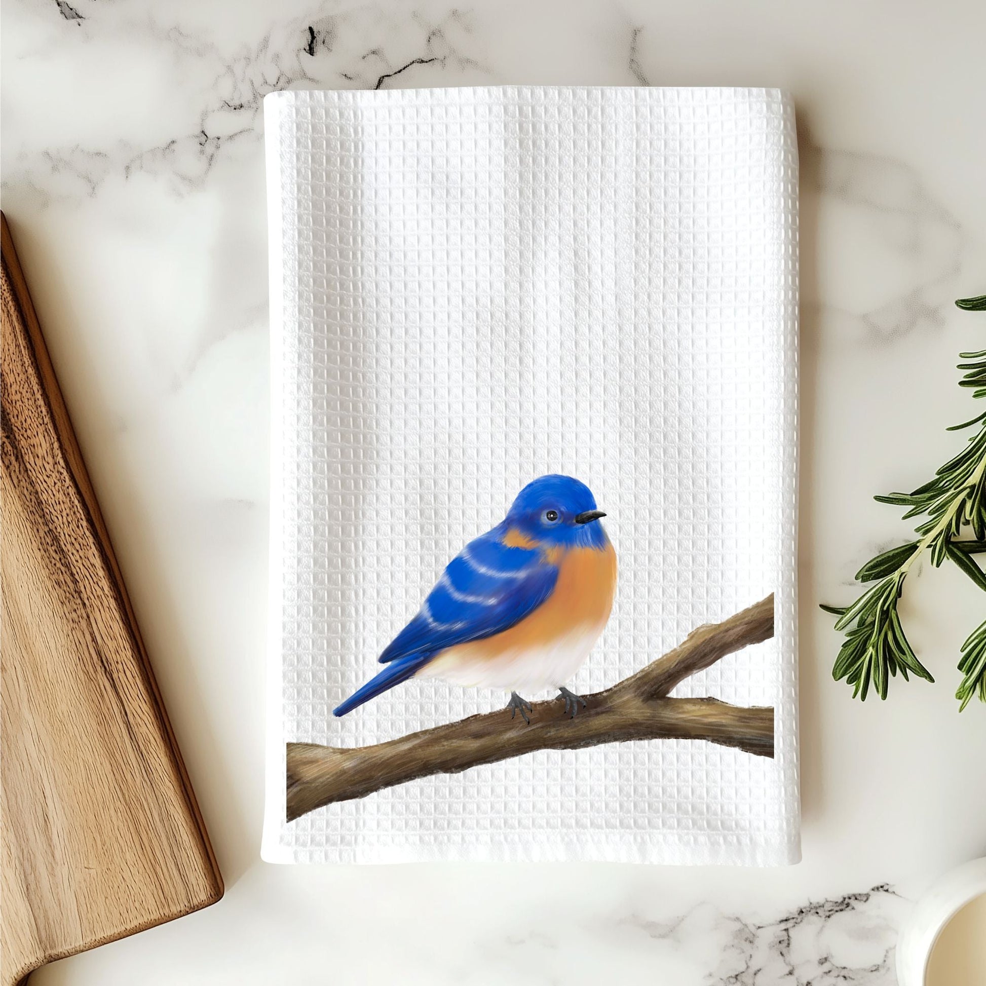 Eastern Bluebird Waffle Weave Kitchen Towel - MerikaArt