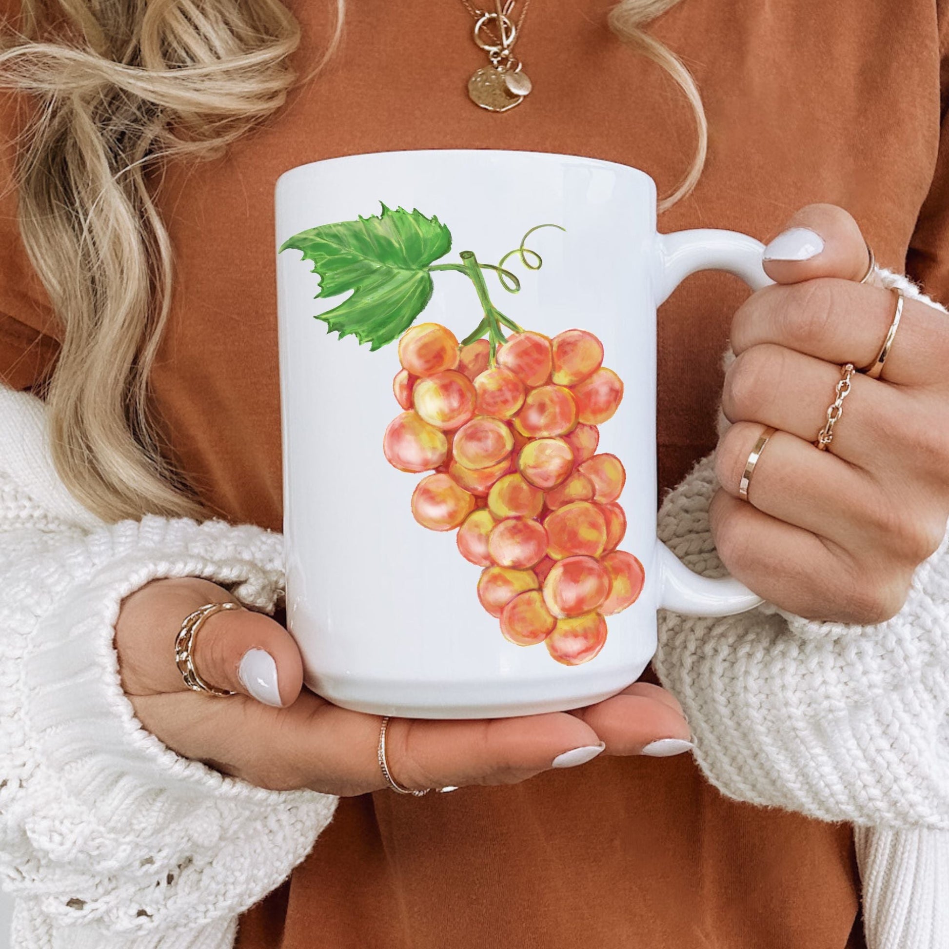 Elegant Grapes Mug with Botanical Fruit Art - MerikaArt