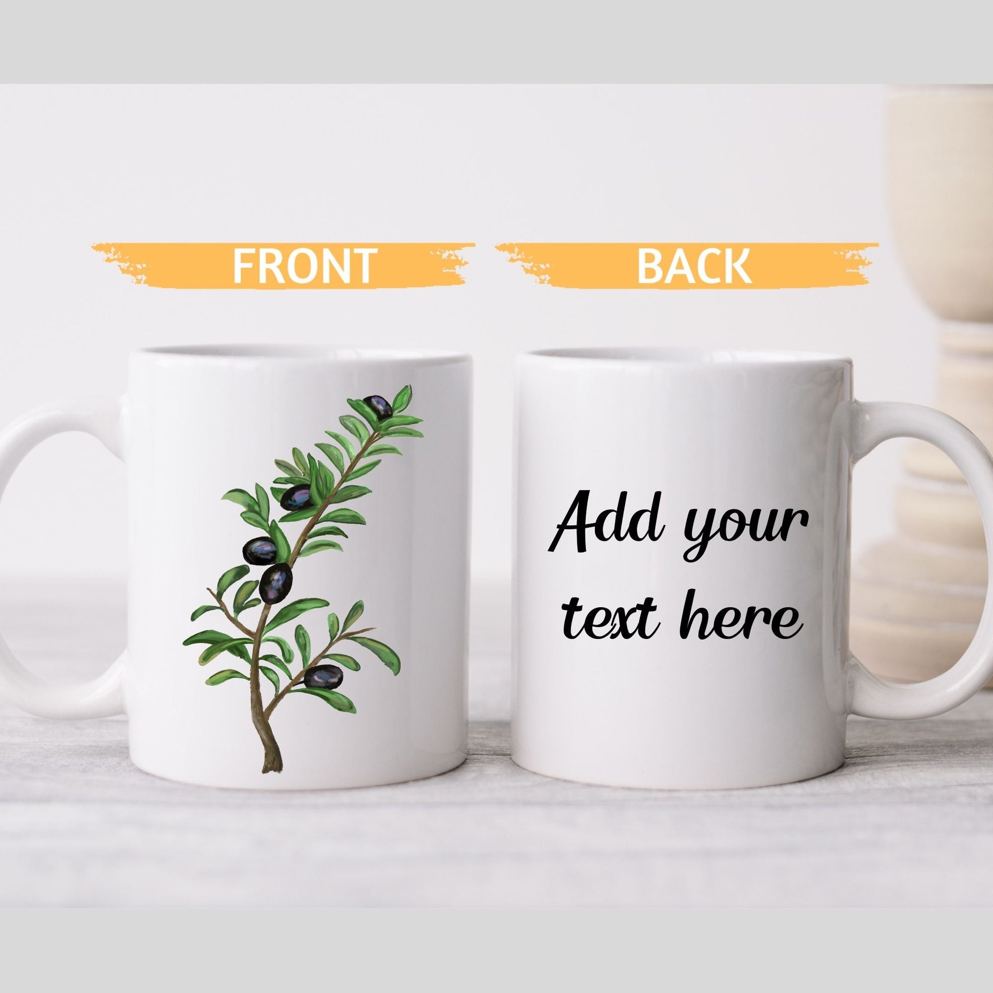 Elegant Olive Branch Mug with Botanical Art - MerikaArt