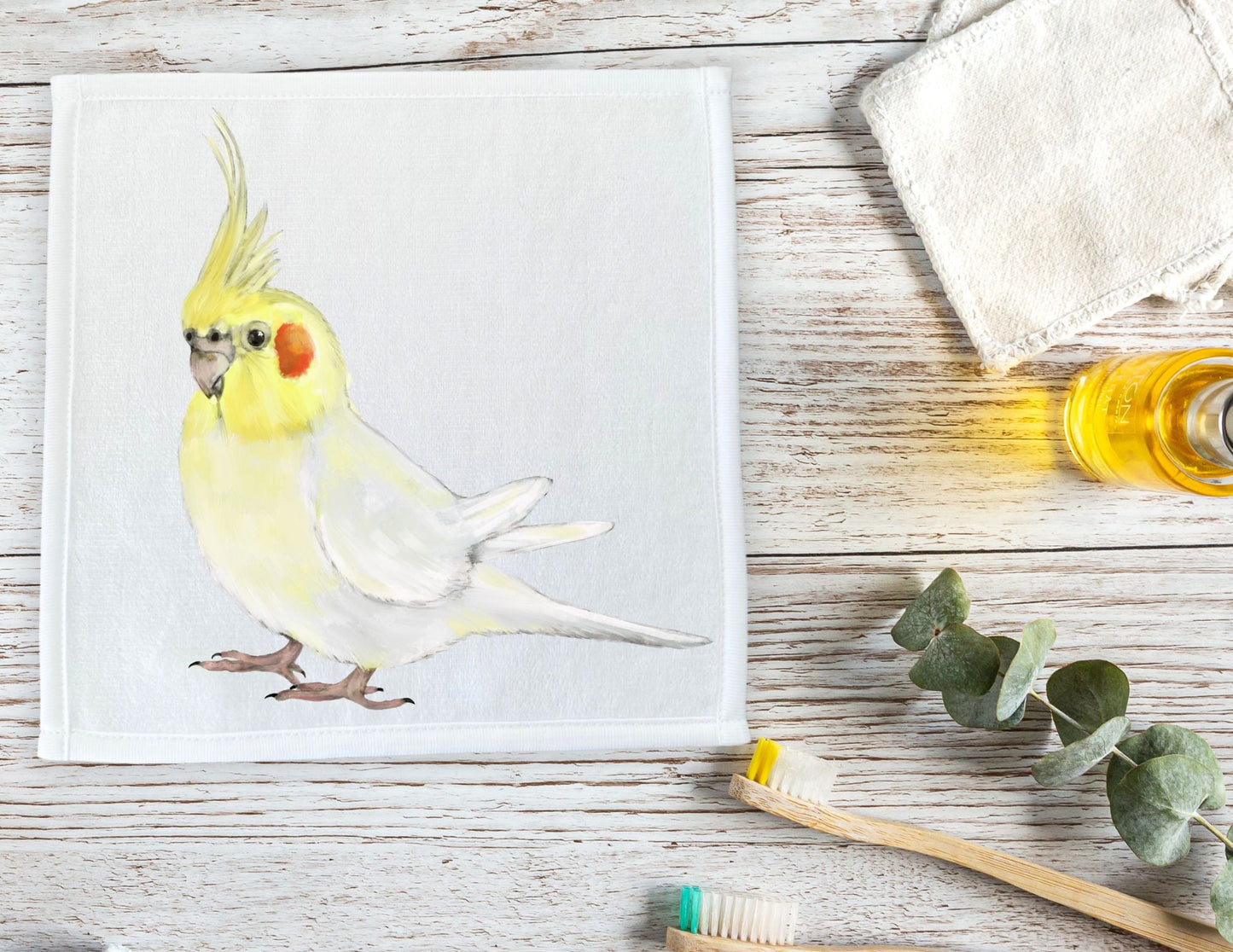 Elegant Yellow Cockatiel Washcloth – Perfect for Bird Lovers - MerikaArt