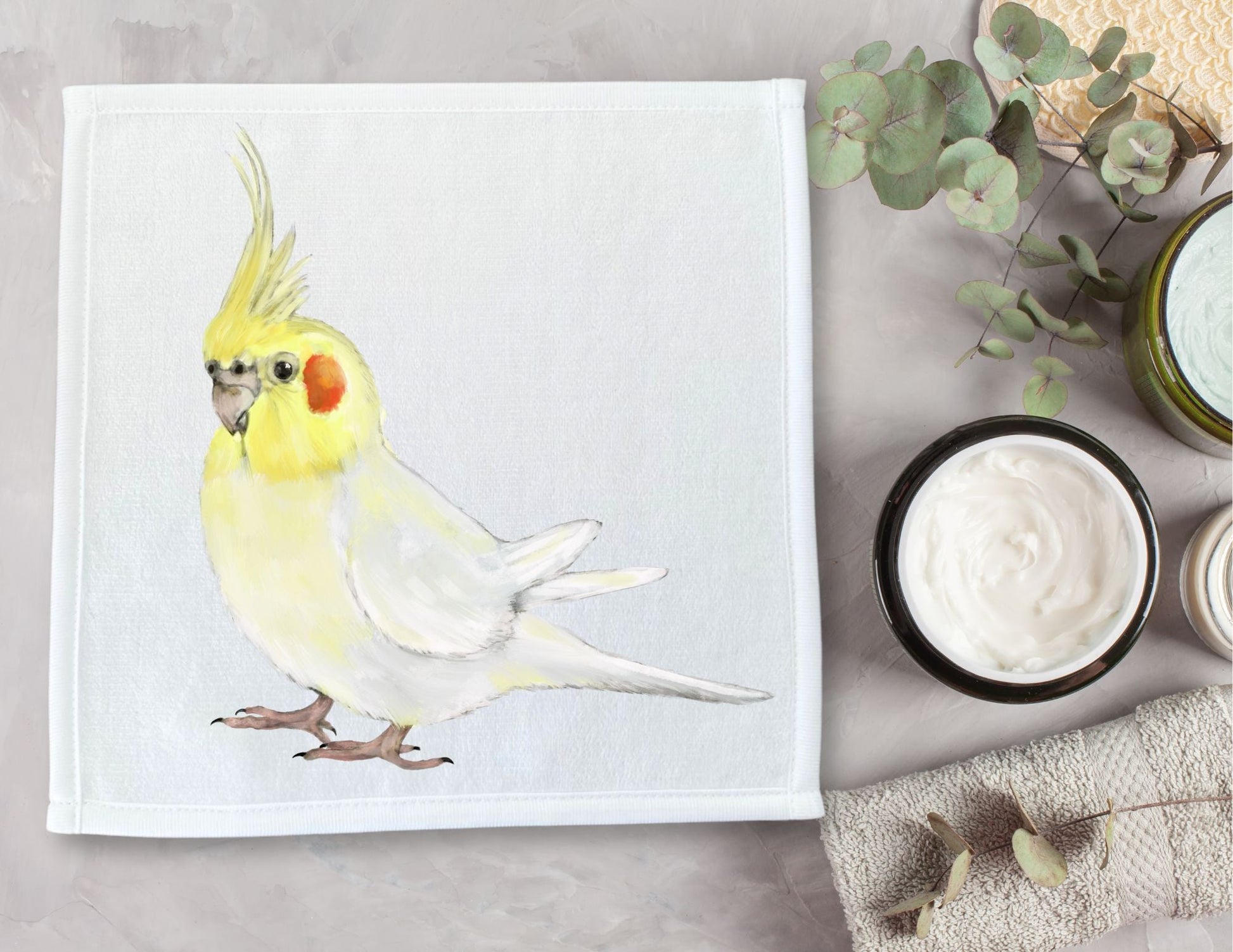 Elegant Yellow Cockatiel Washcloth – Perfect for Bird Lovers - MerikaArt