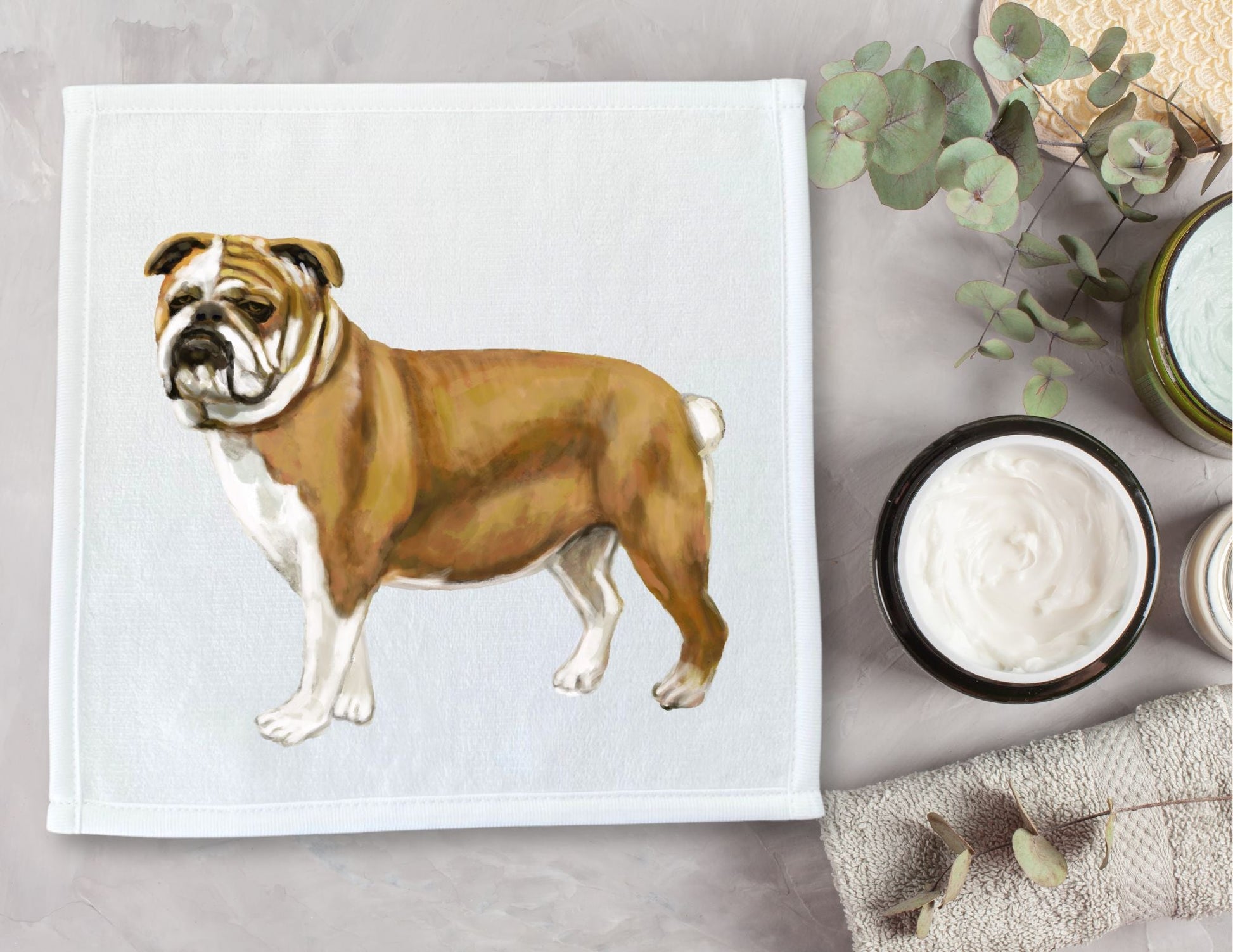 English Bulldog Washcloth - MerikaArt
