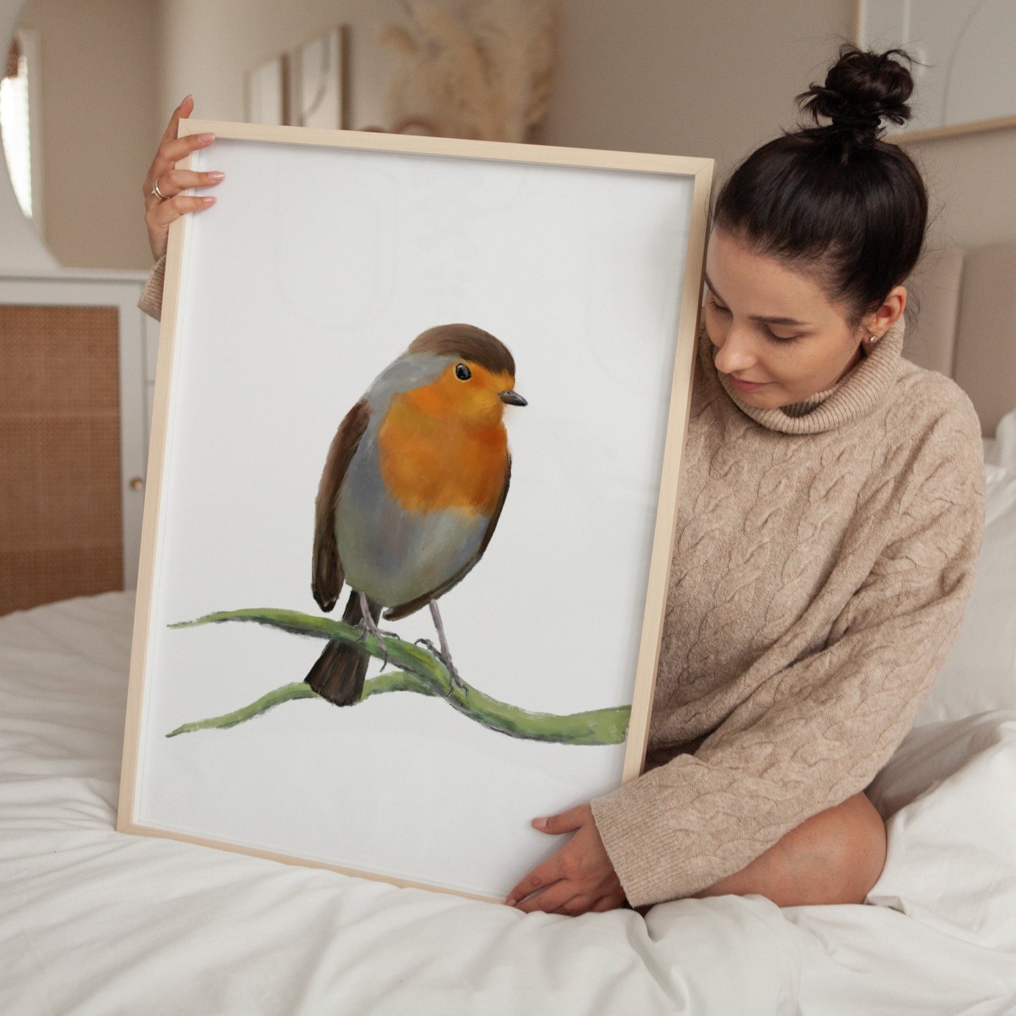 European Robin Art Print – Charming and Elegant Bird Decor - MerikaArt