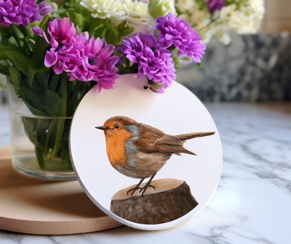 European Robin Ceramic Coaster - MerikaArt