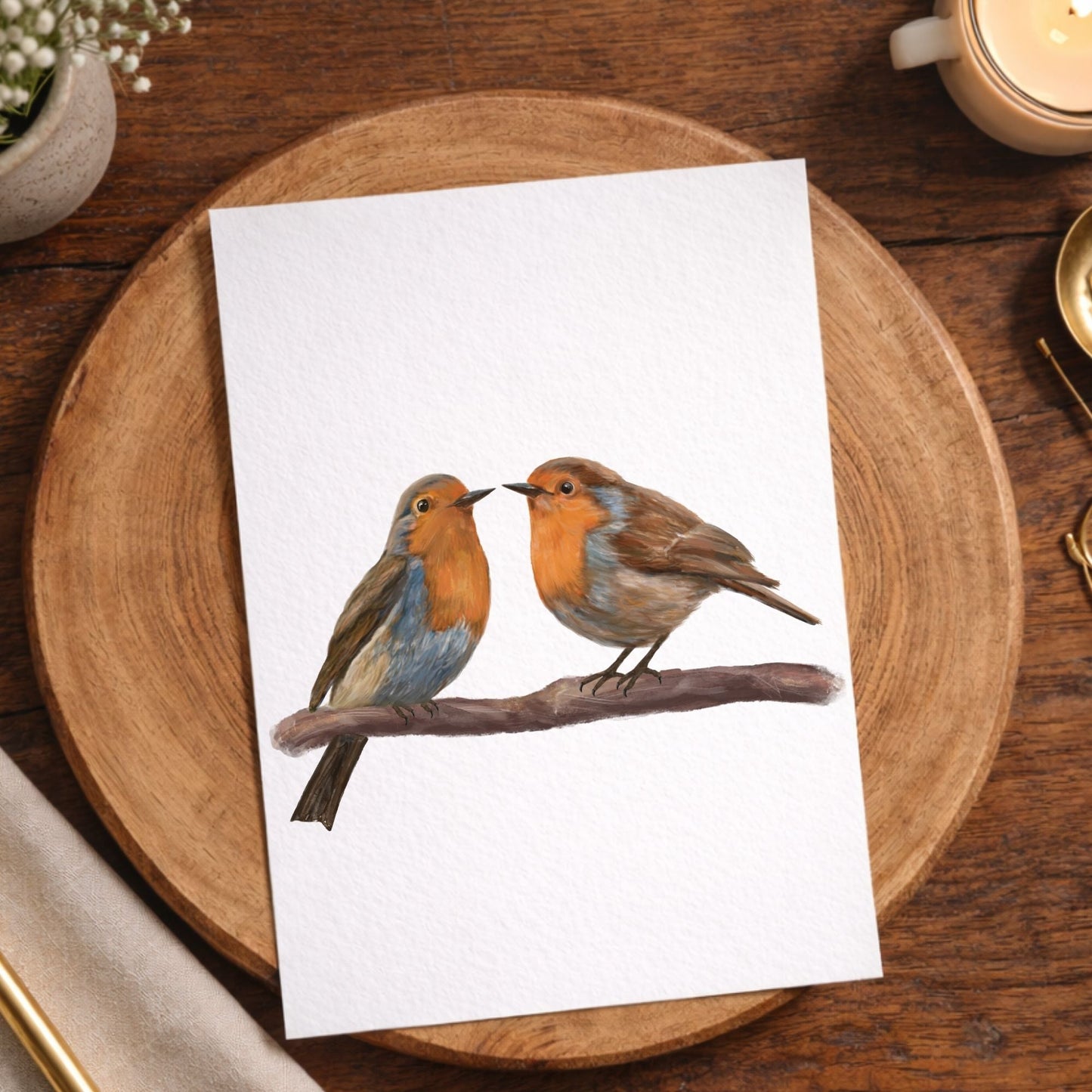 European Robin Pair Postcard - MerikaArt