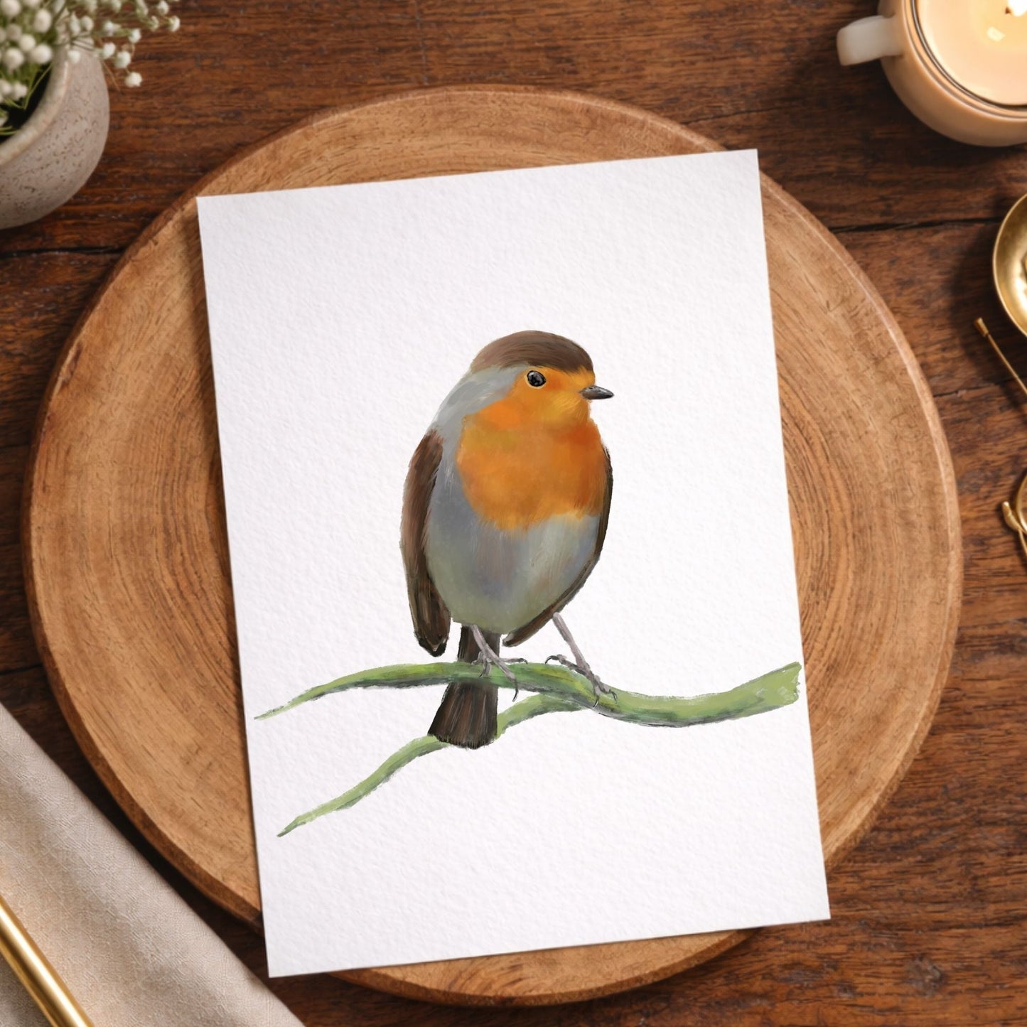 European Robin Postcard - MerikaArt