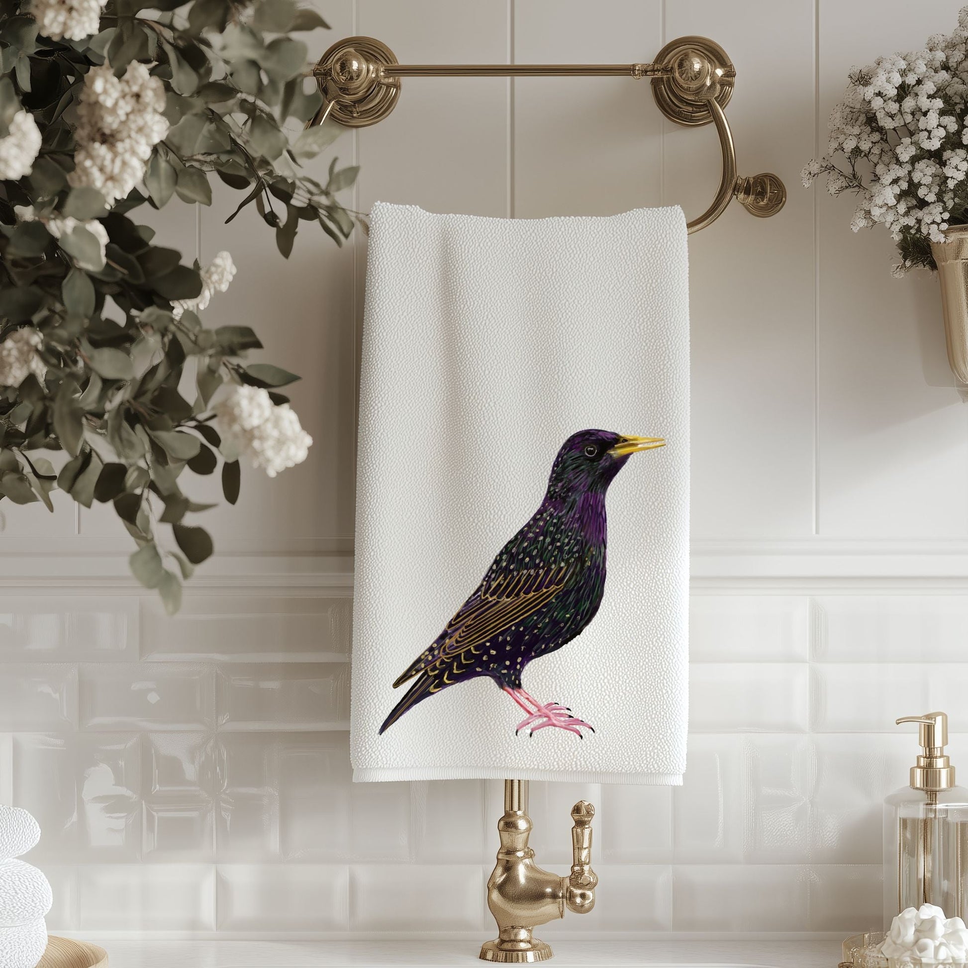 European Starling Bathroom Towel - MerikaArt