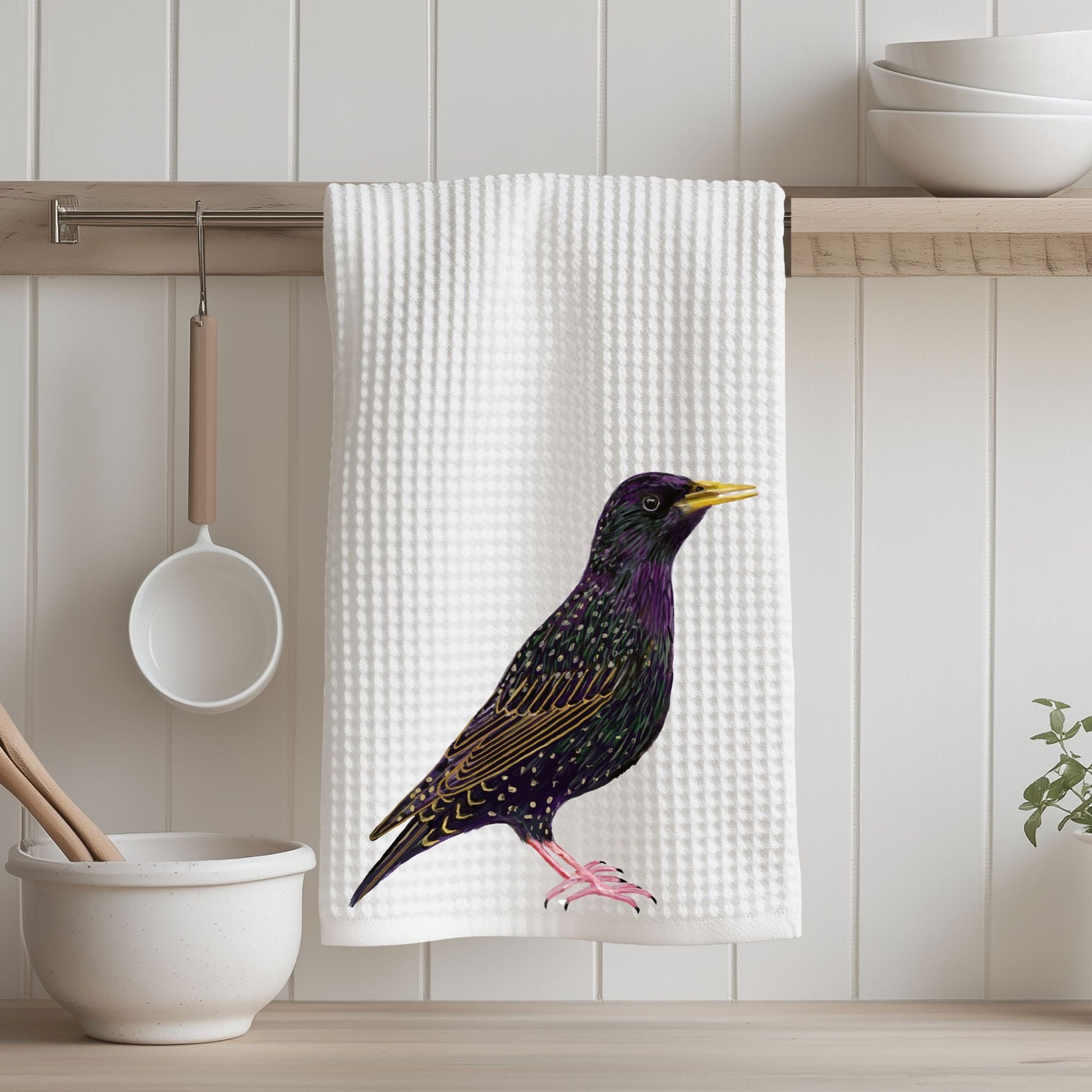 European Starling Kitchen Towel - MerikaArt