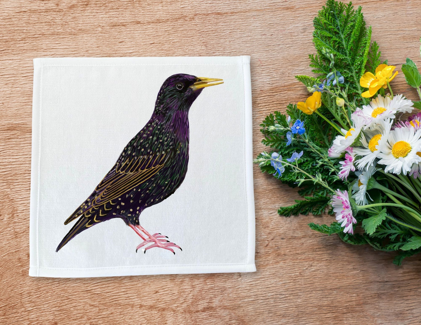 European Starling Washcloth - MerikaArt