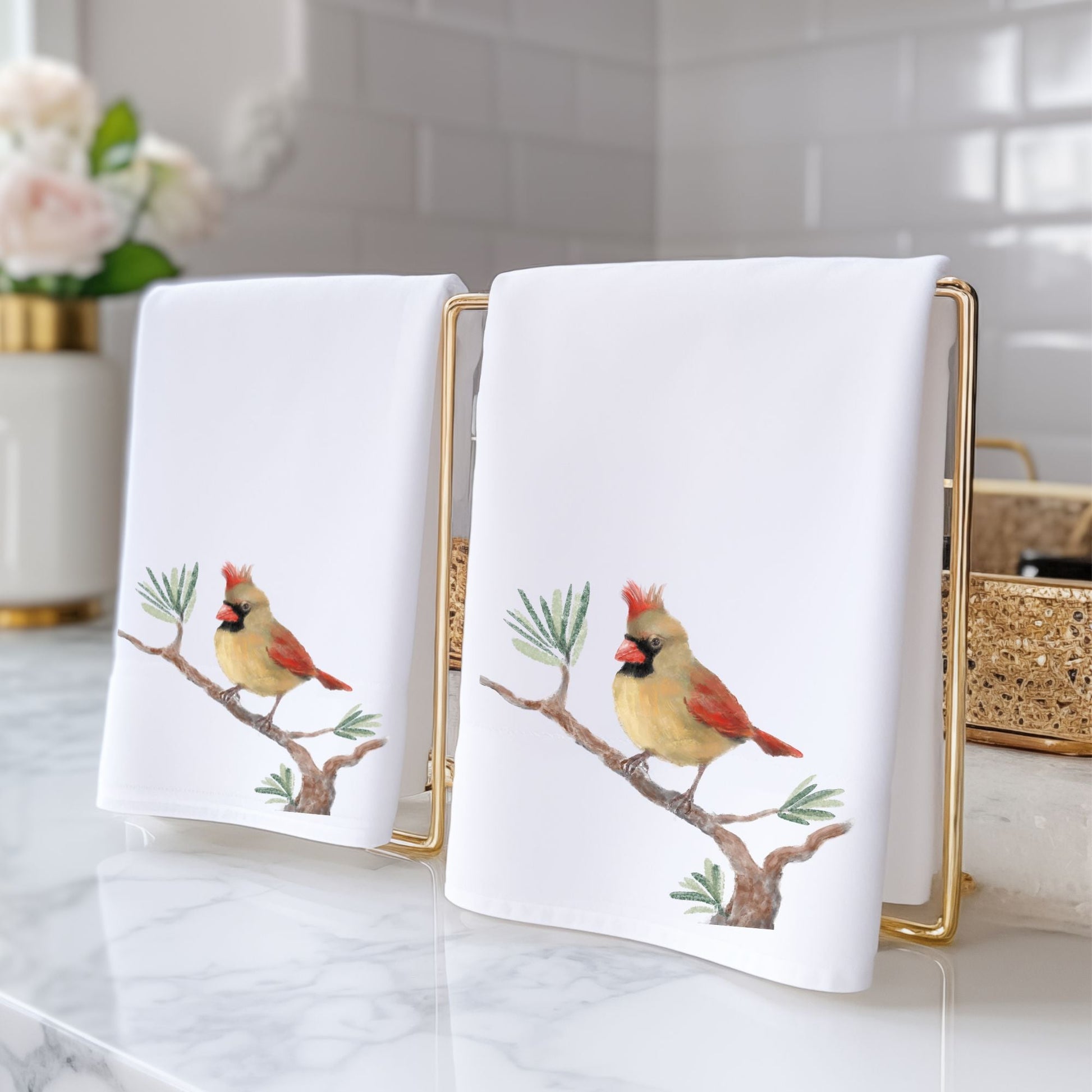 Female Cardinal Bathroom Towel - MerikaArt