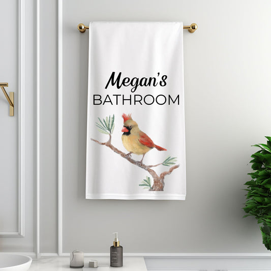 Female Cardinal Bathroom Towel - MerikaArt