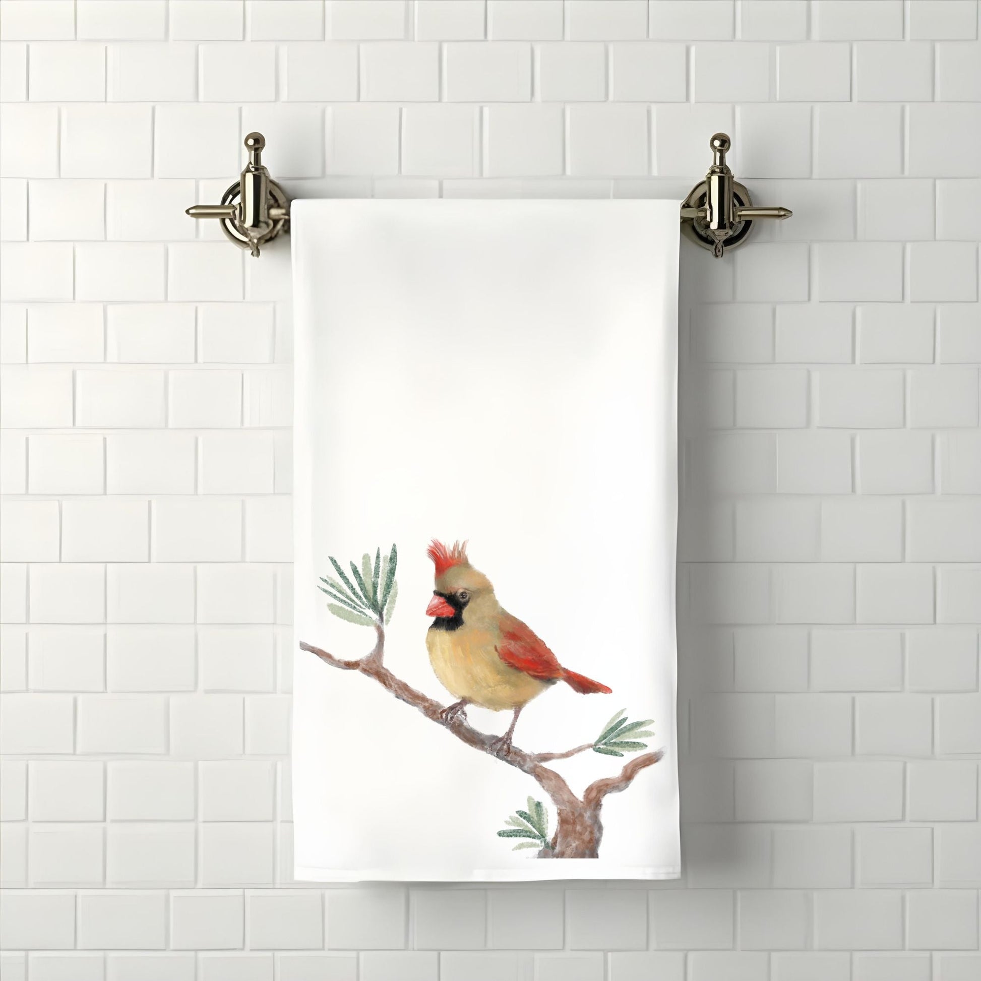 Female Cardinal Bathroom Towel - MerikaArt