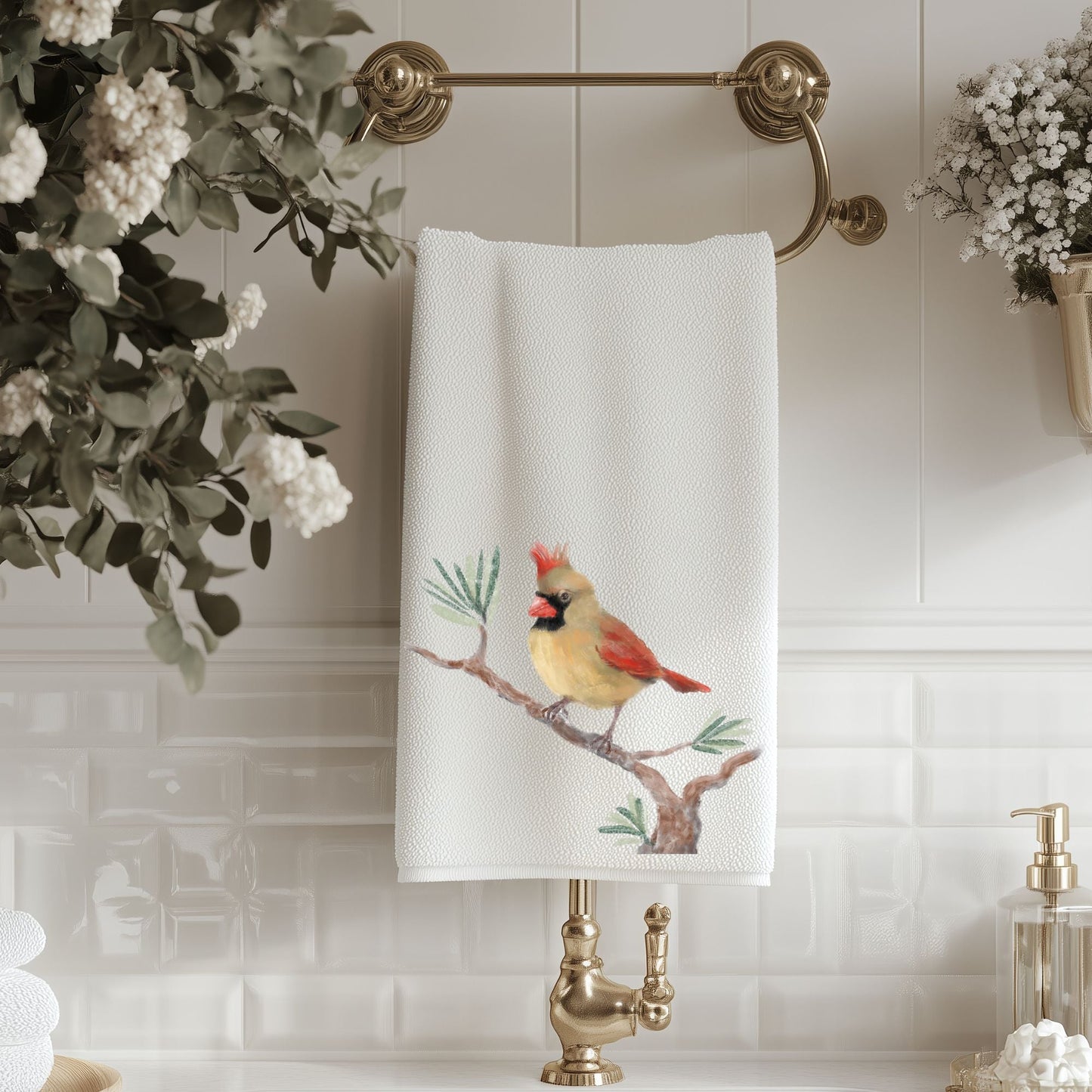 Female Cardinal Bathroom Towel - MerikaArt