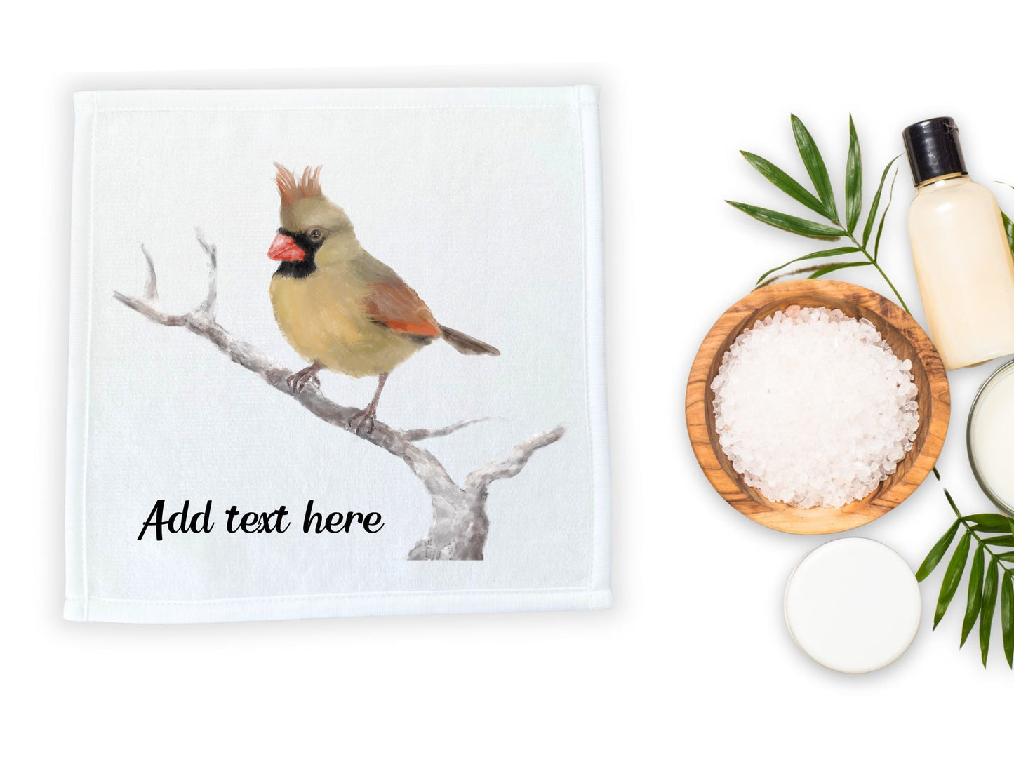 Female Cardinal on Branch Washcloth - MerikaArt