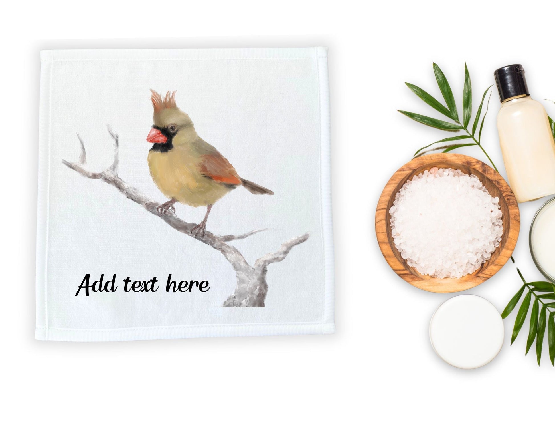 Female Cardinal on Branch Washcloth - MerikaArt