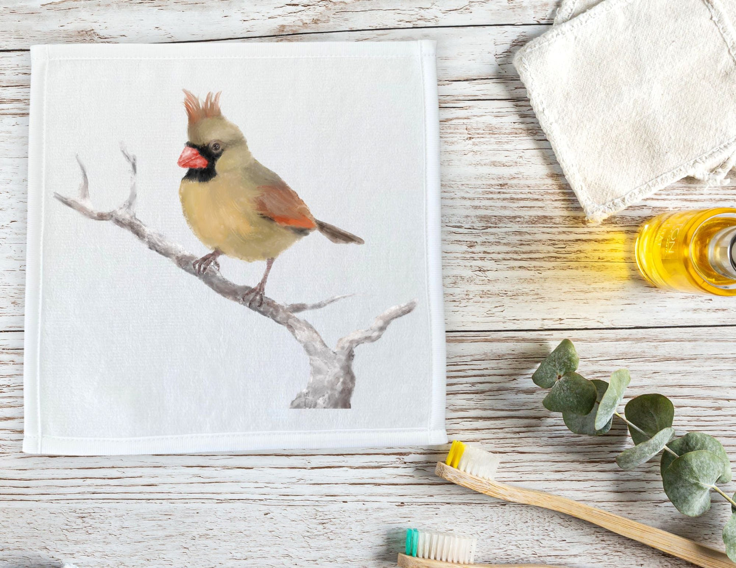Female Cardinal on Branch Washcloth - MerikaArt
