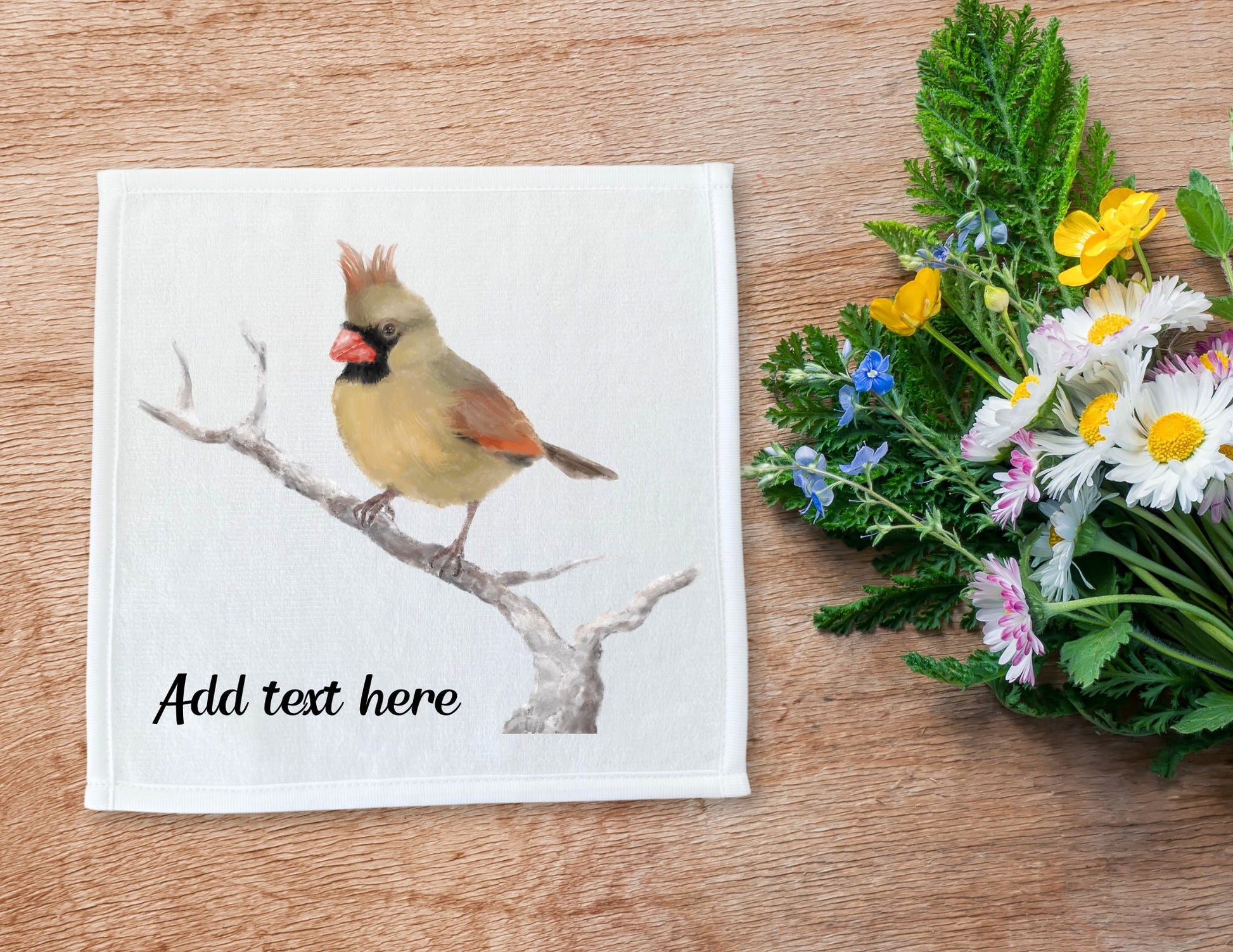 Female Cardinal on Branch Washcloth - MerikaArt