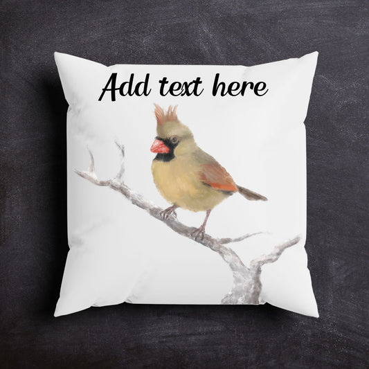 Female Northern Cardinal Bird Pillow - MerikaArt