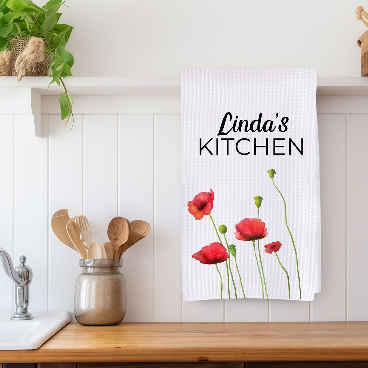 Field of Red Poppies Kitchen Towel - MerikaArt
