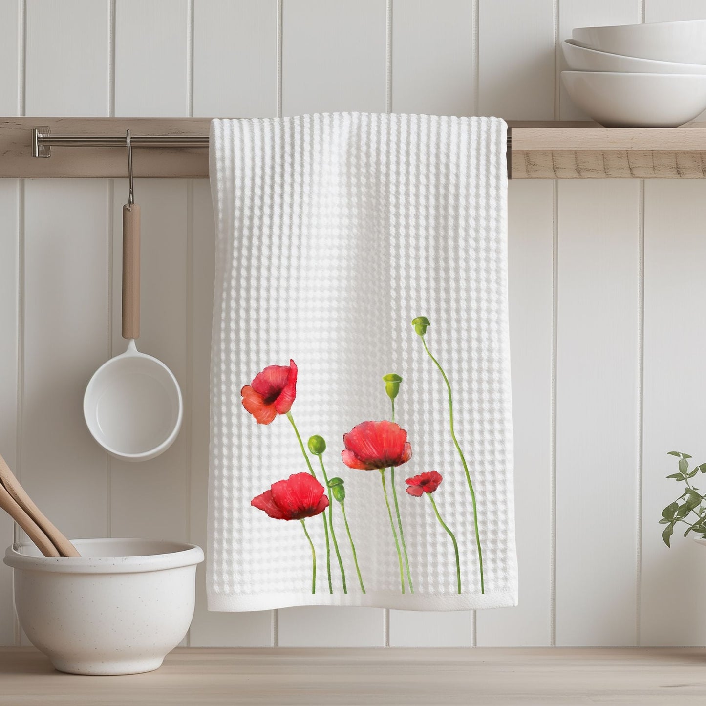 Field of Red Poppies Kitchen Towel - MerikaArt